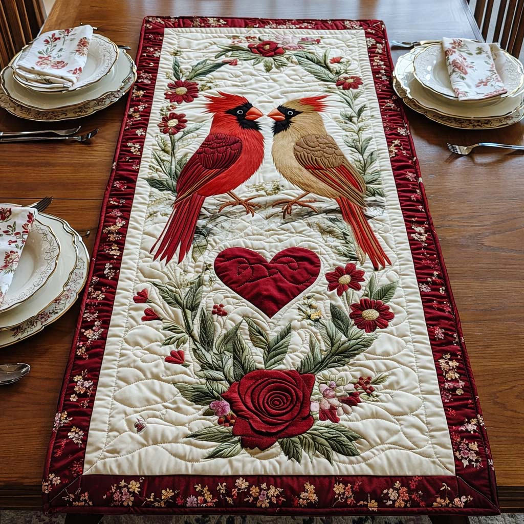Love Cardinal Quilted Table Runner Valentine Table Setting Ideas Best Cardinal Gift Items