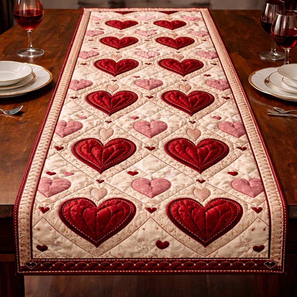 Love Energy Quilted Table Runner Valentine's Day Dinner Decor Valentine Day Presents