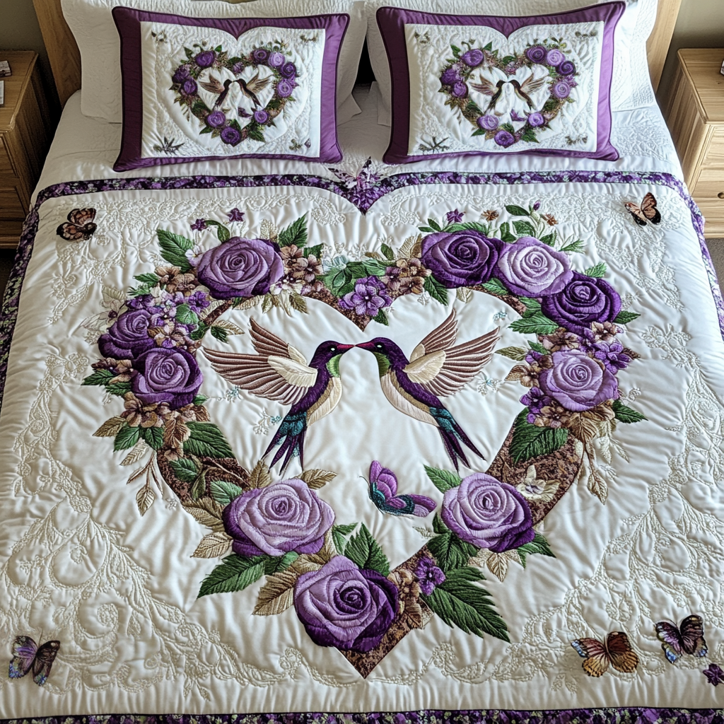 Love in Flight Quilted Bedding Set Cute Room Decor Hummingbird Mother'S Day Gifts