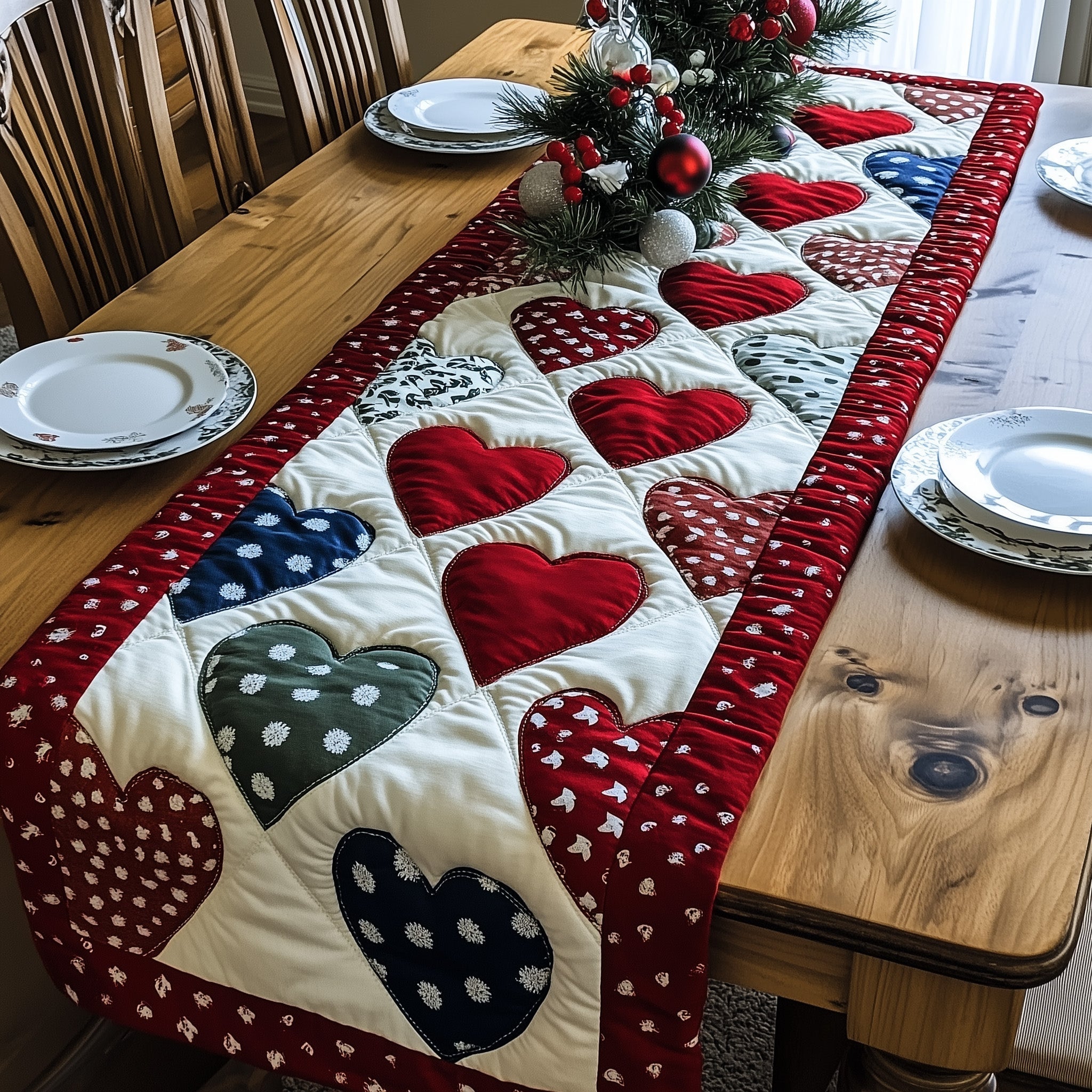 Love In The Air Quilted Table Runner Holiday Home Decor Christmas Gifts For Mom