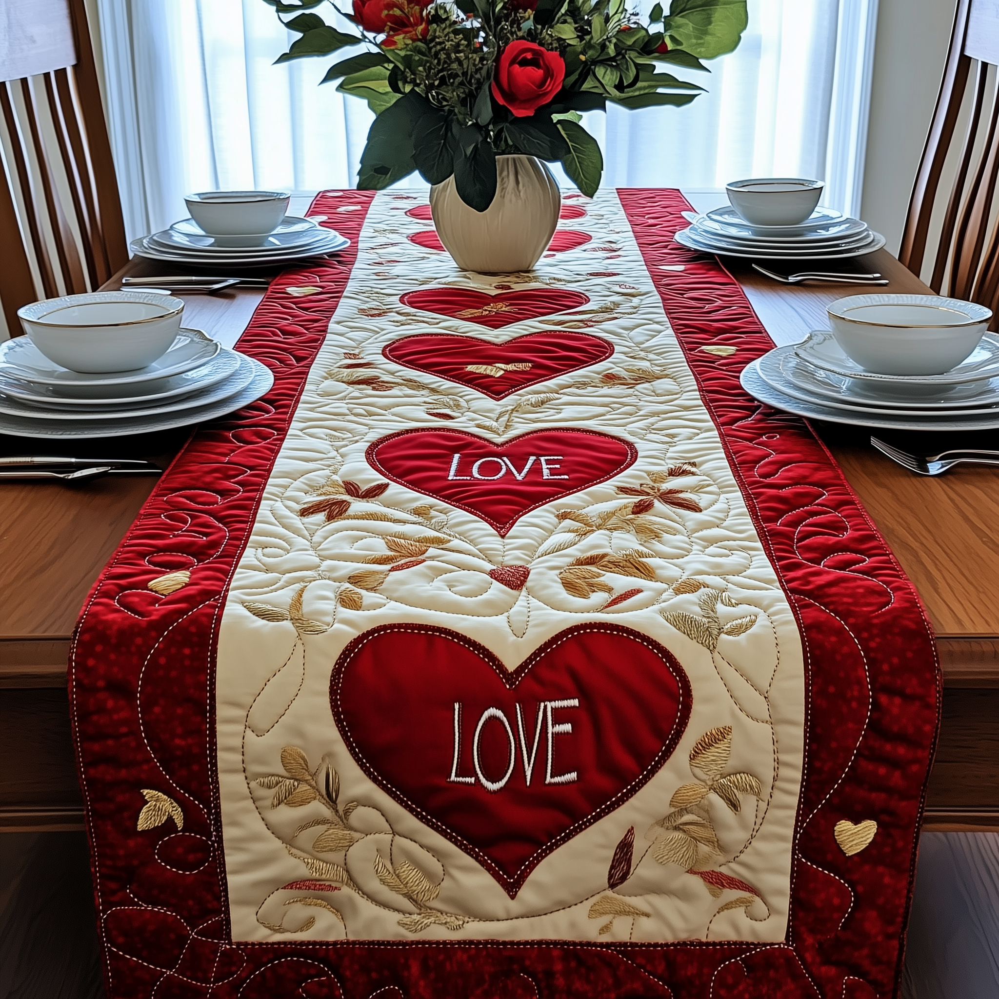 Love In The Air Quilted Table Runner Valentine Dining Table Decor Valentine Day Gifts For Coworkers