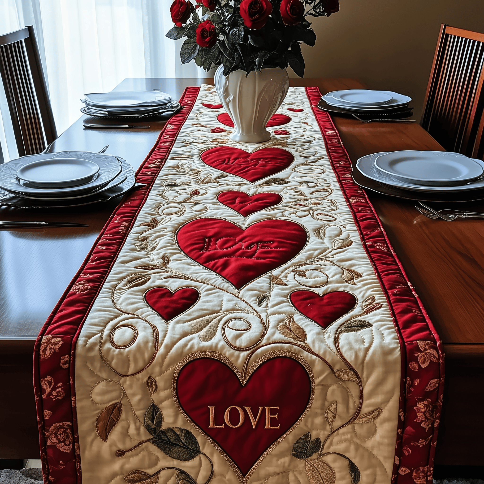 Love In The Air Quilted Table Runner Valentine's Day Dining Table Decor Valentine Day Gifts For Her