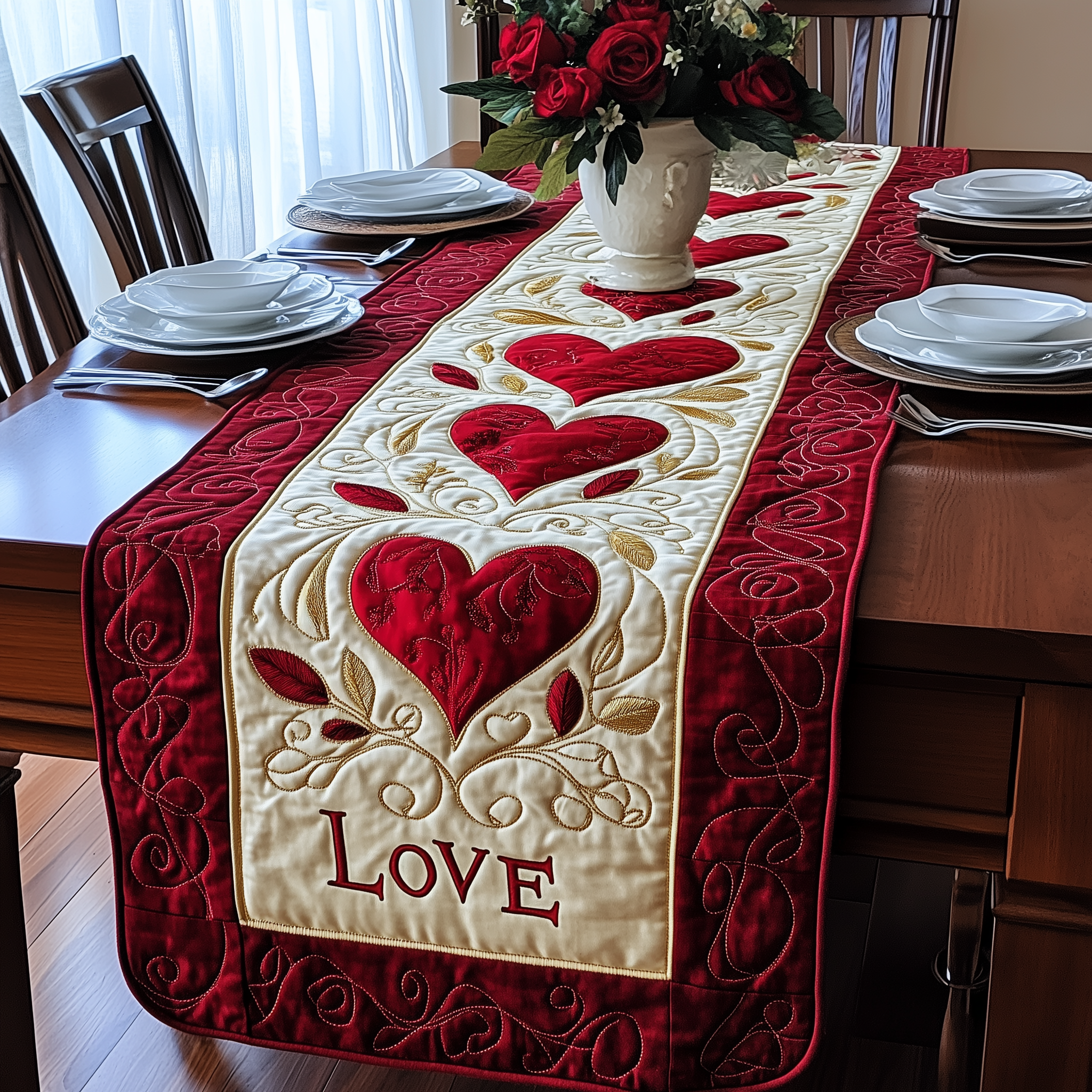 Love In The Air Quilted Table Runner Valentine's Day Dinner Decor Valentine Day Gifts For Employees