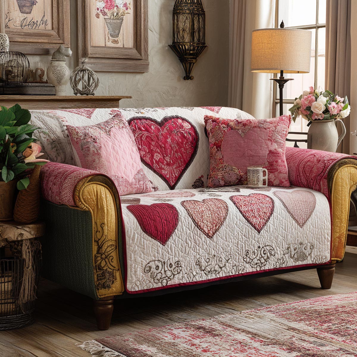 Love Patch Quilted Sofa Cover Sofa Protector Great Valentines Gifts For Her