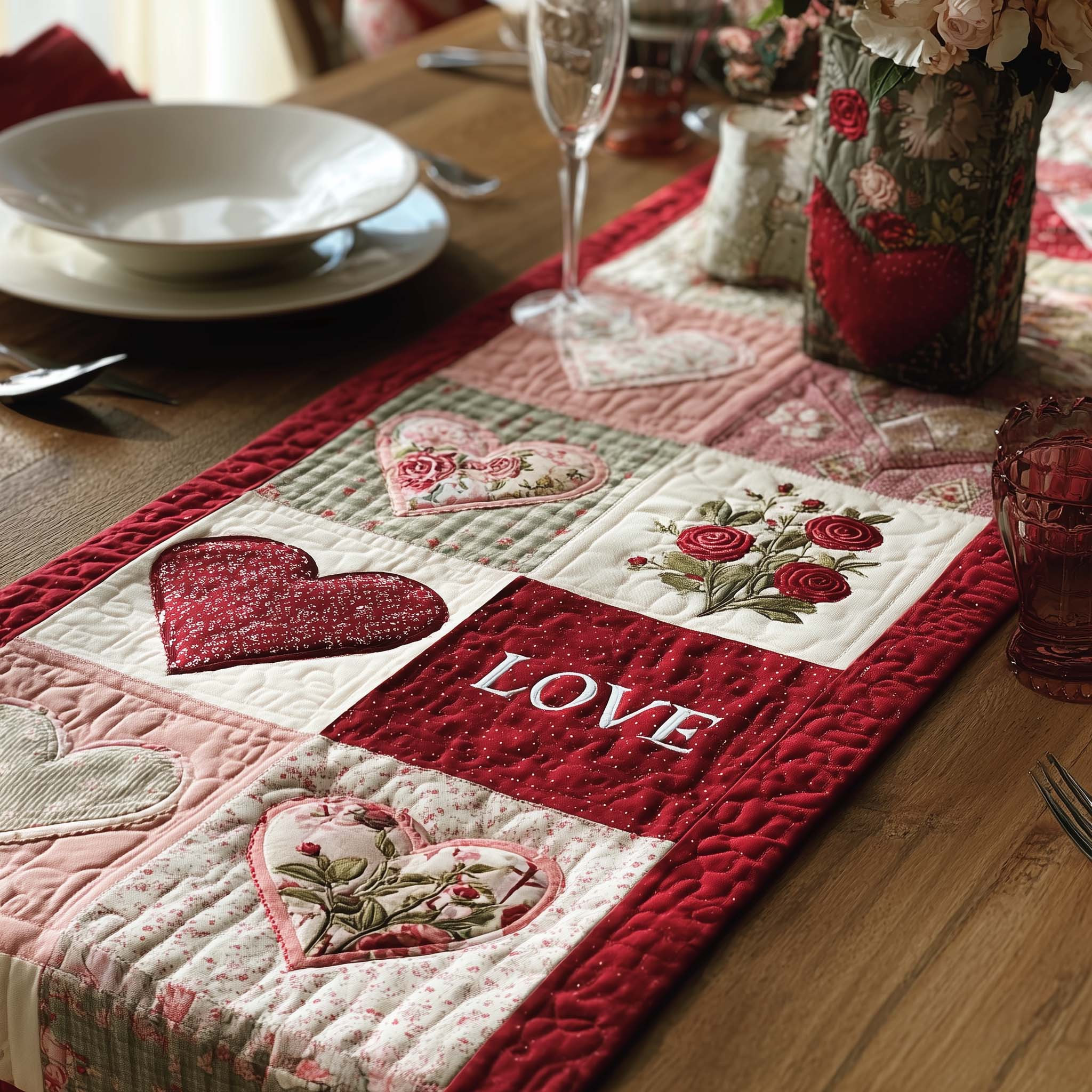 Love Patch Quilted Table Runner Dinner Table Runner Gift Ideas For Couples