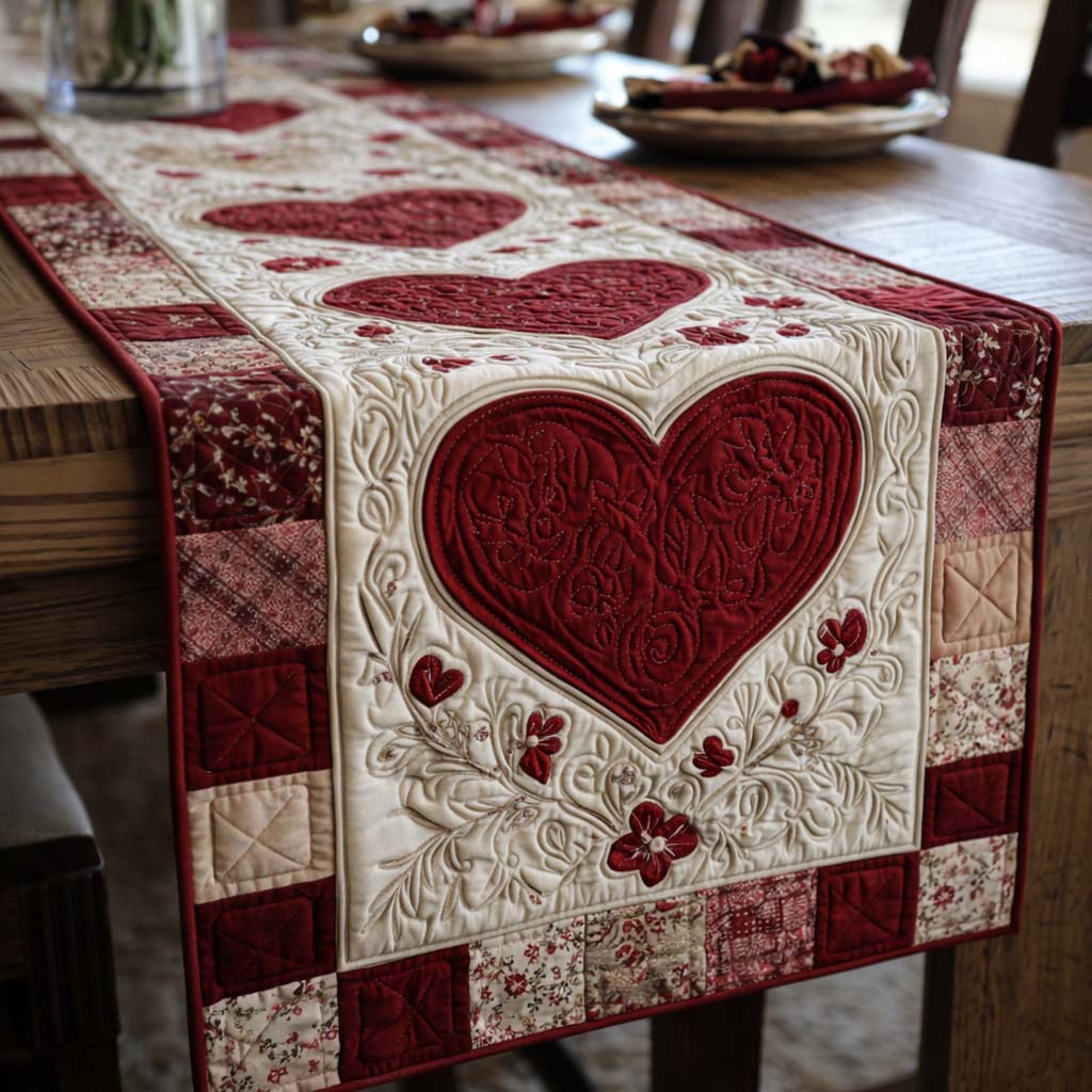 Love Patch Quilted Table Runner Valentine Dining Table Decor Valentine Day List Ideas