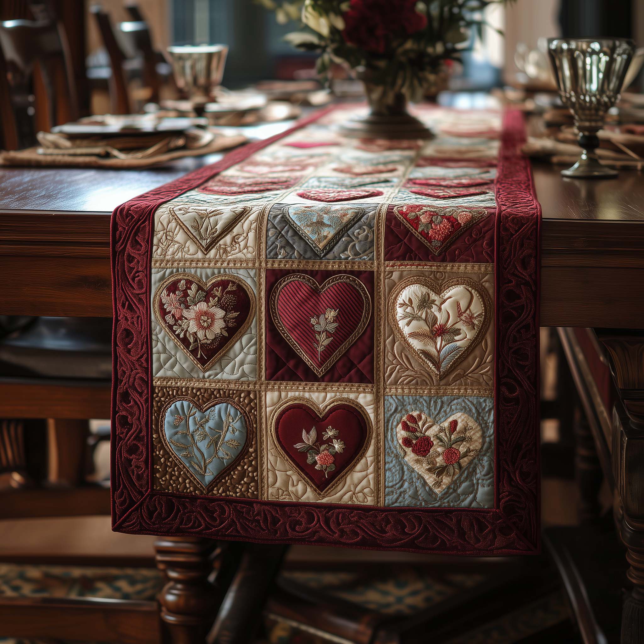 Love Patch Quilted Table Runner Valentines Day Decor Table Corporate Valentine Day Gifts