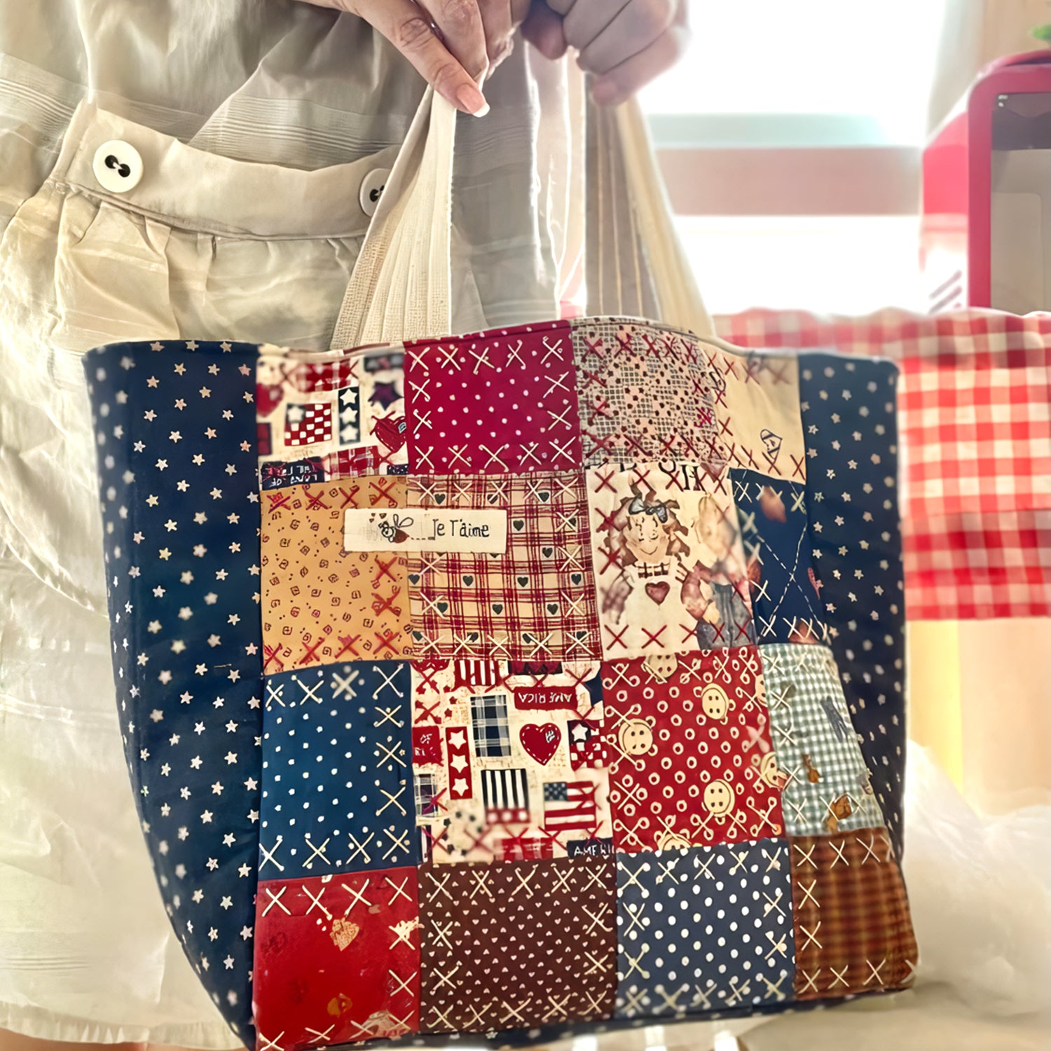 Love Patchwork Quilted Tote Bag Good Shoulder Bags Great Mothers Day Gift