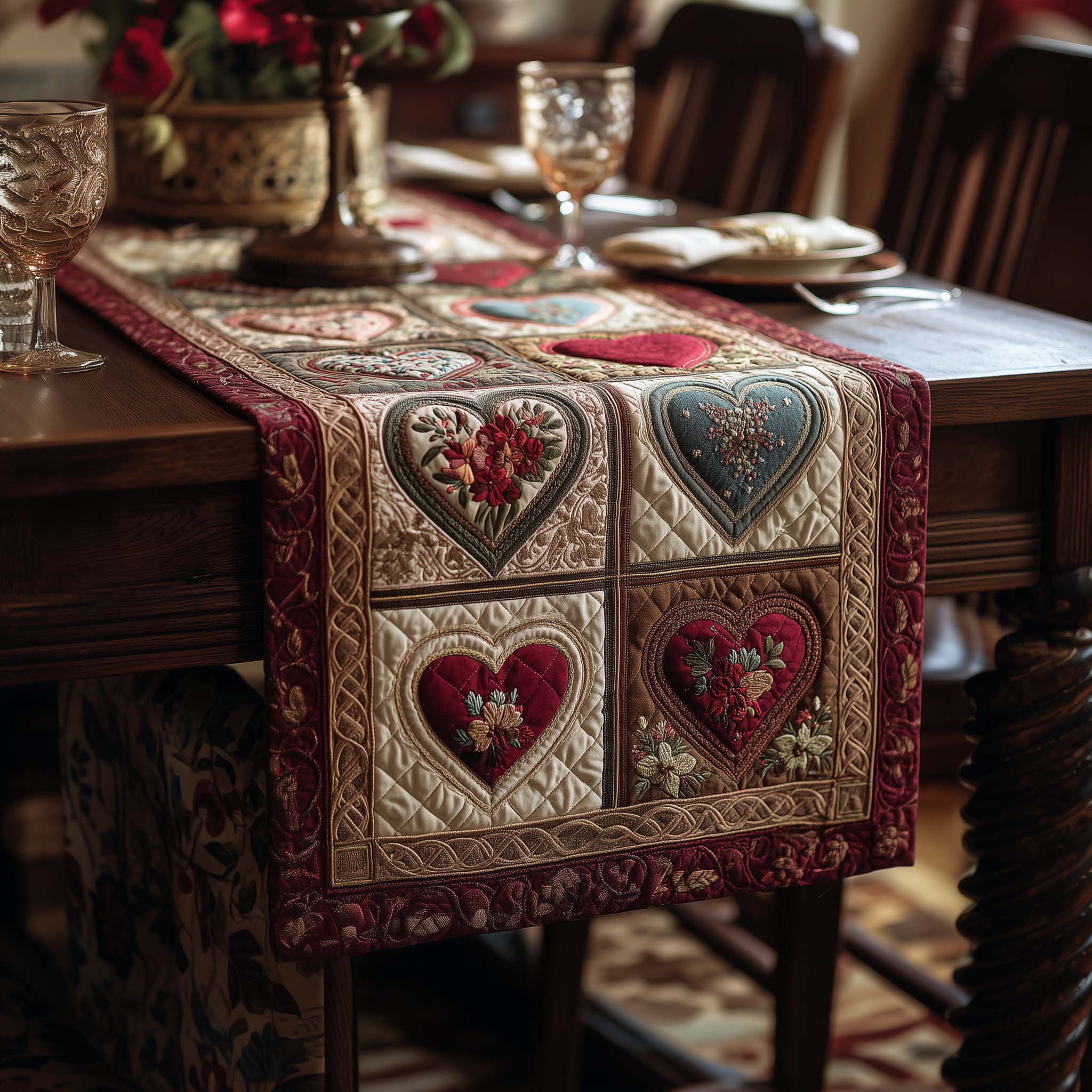Love Royale Quilted Table Runner Valentine's Day Dining Table Decor Valentine Day Gifts For Wife