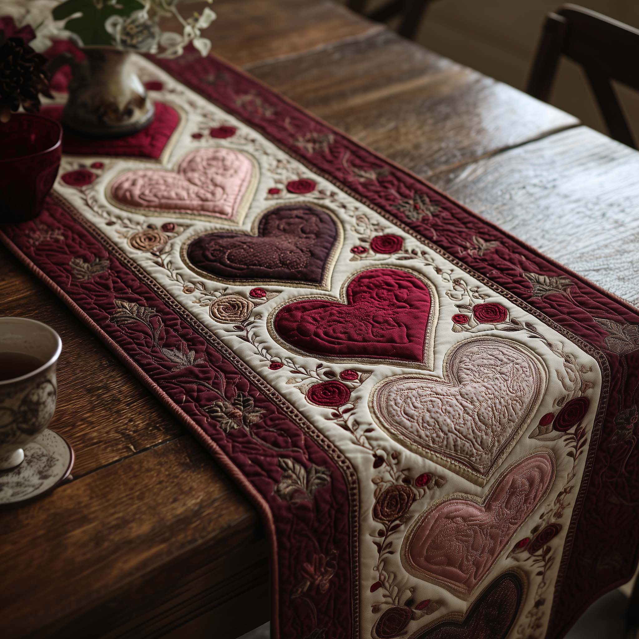 Love Symphony Quilted Table Runner Table Runner Valentines Valentine Day Throw Blanket
