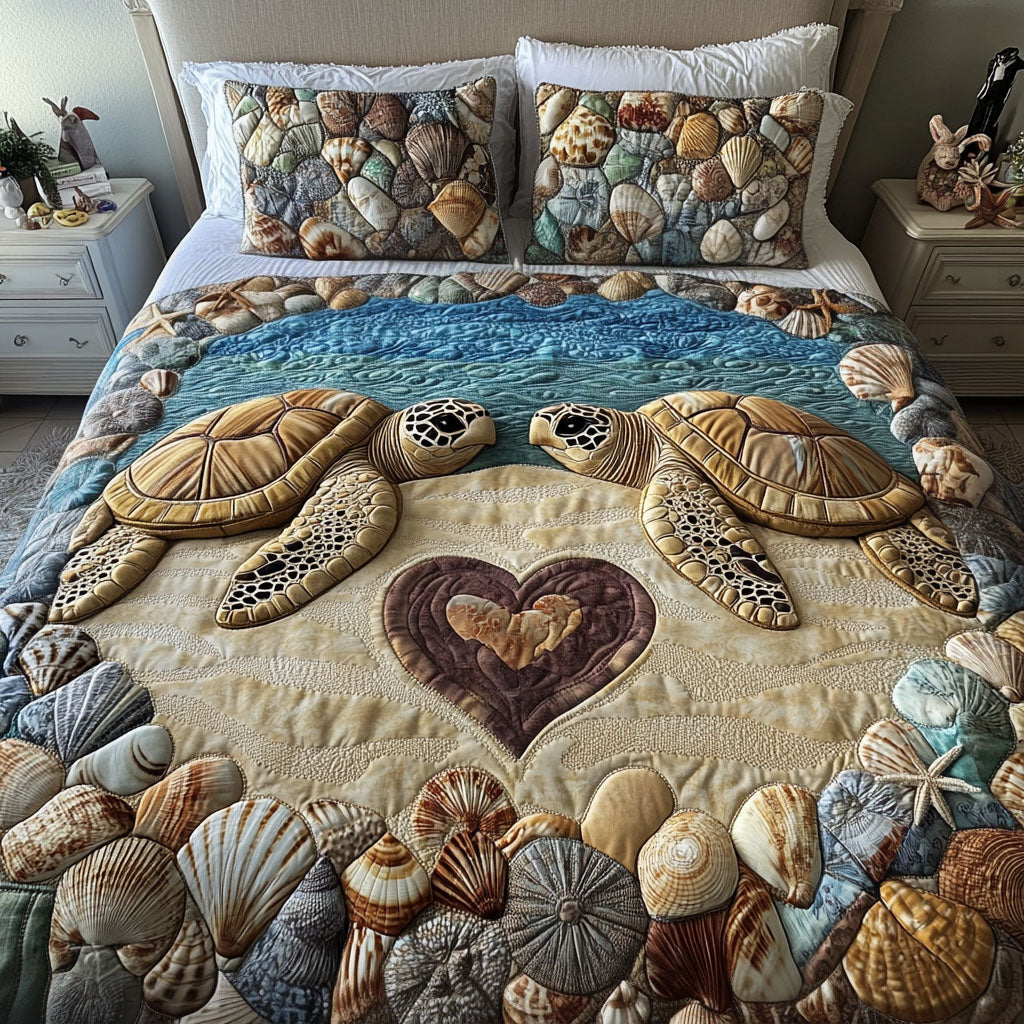 Love Under the Shell Quilted Bedding Set Bed Sheet Set Sea Turtle Merchandise