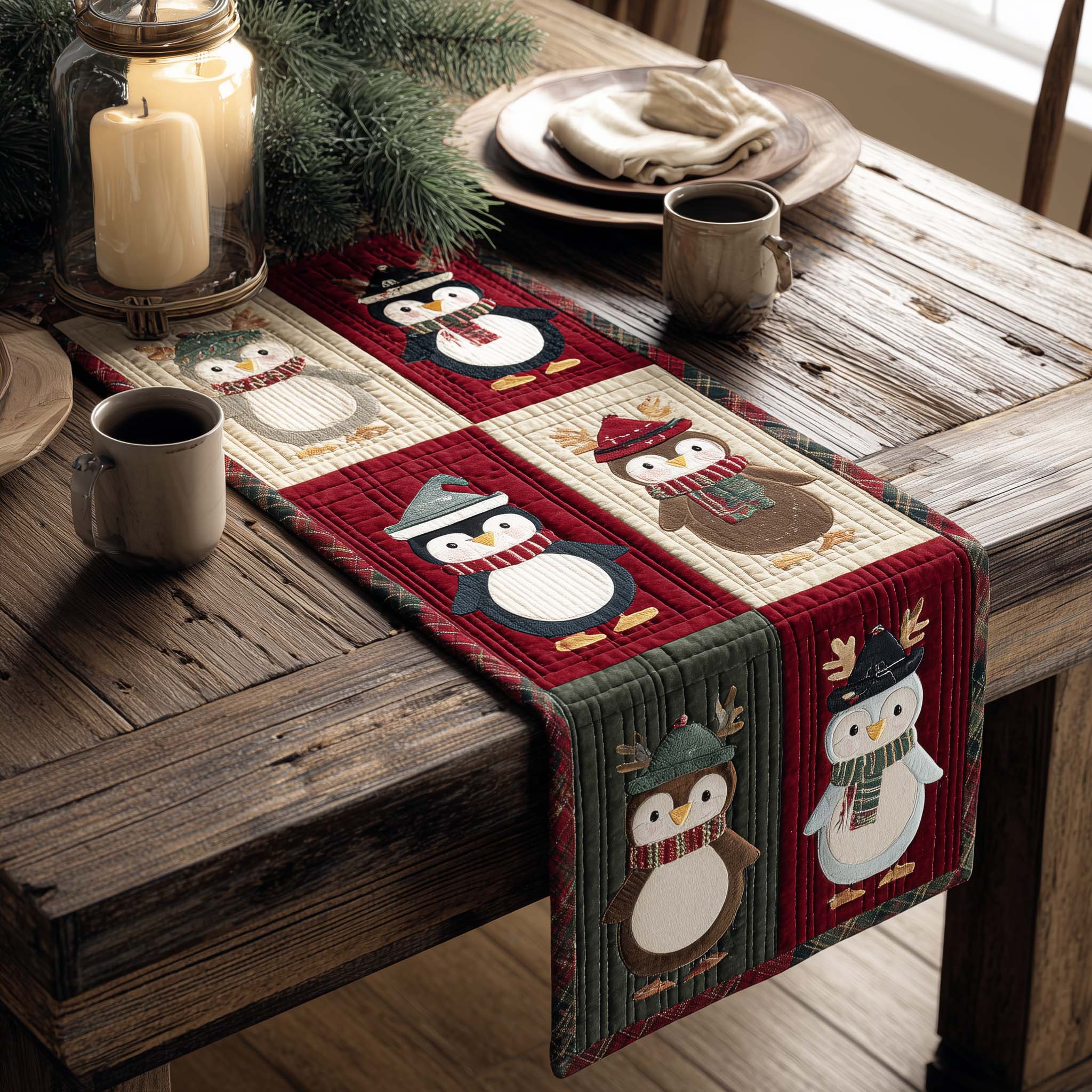 Lovely Penguin Quilted Table Runner Christmas Table Runner Decor Great Family Xmas Gifts