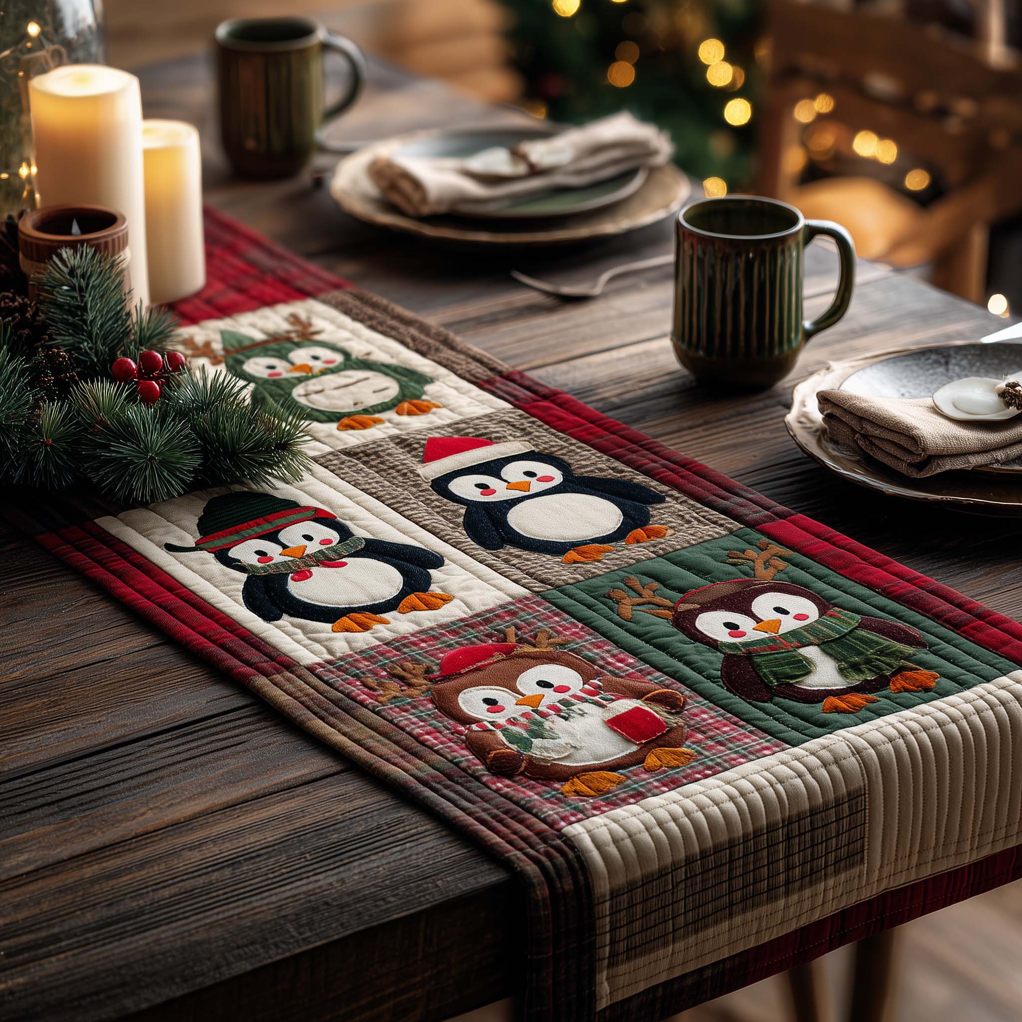 Lovely Penguin Quilted Table Runner Holiday Themed Table Runners Cool Gifts For Christmas Holiday