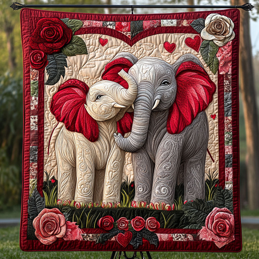 Loving Elephant Quilted Blanket Bed Room Decoration Good Gifts For Elephant Lovers