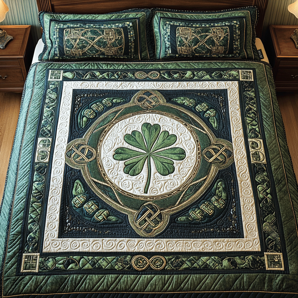 Lucky Clover Haven Quilted Bedding Set Cute Bed Sheets Mother's Day Gifts From Daughter