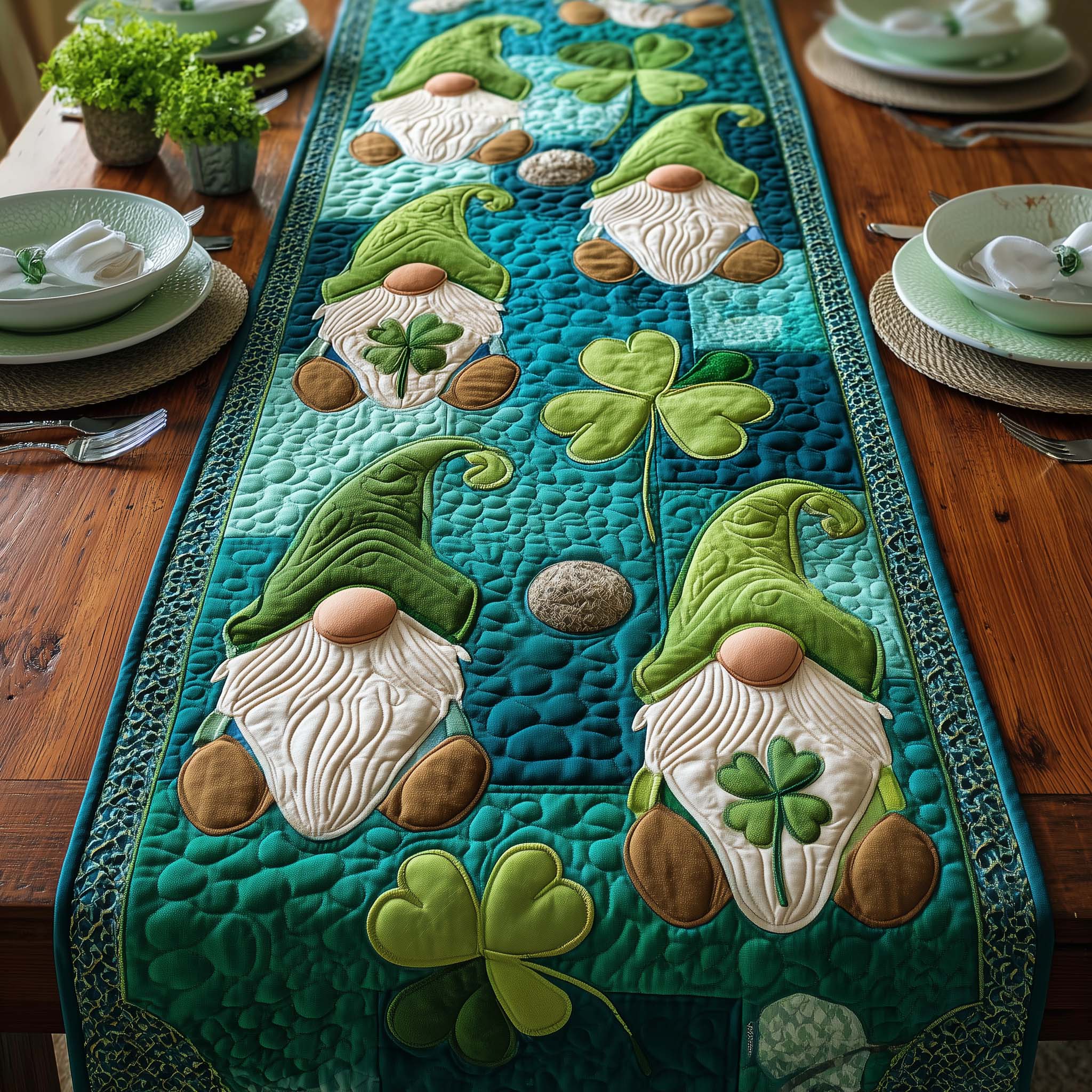 Lucky Gnome Quilted Table Runner Table Runner Dining Table St Patrick's Day Gift Ideas