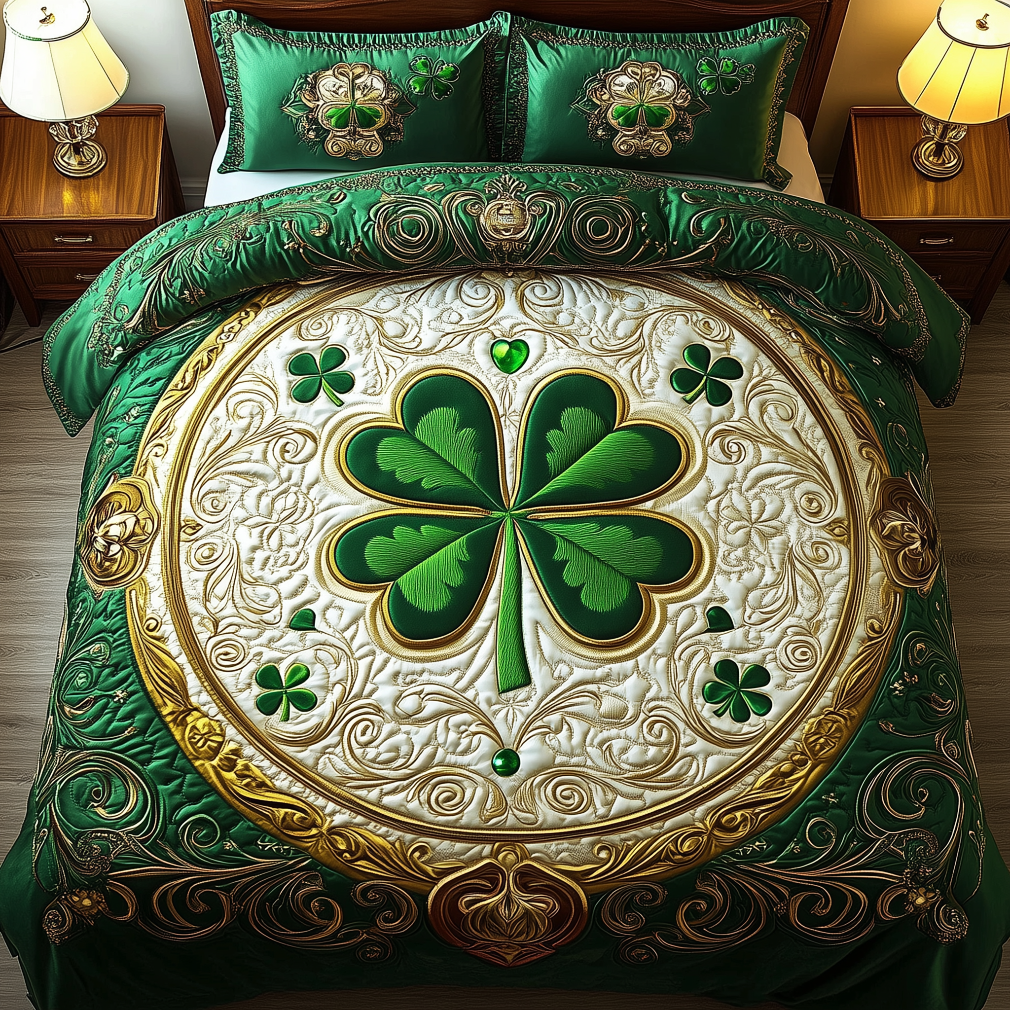 Lucky Irish Shamrock Quilted Bedding Set Bedspreads St Pattys Day Gifts