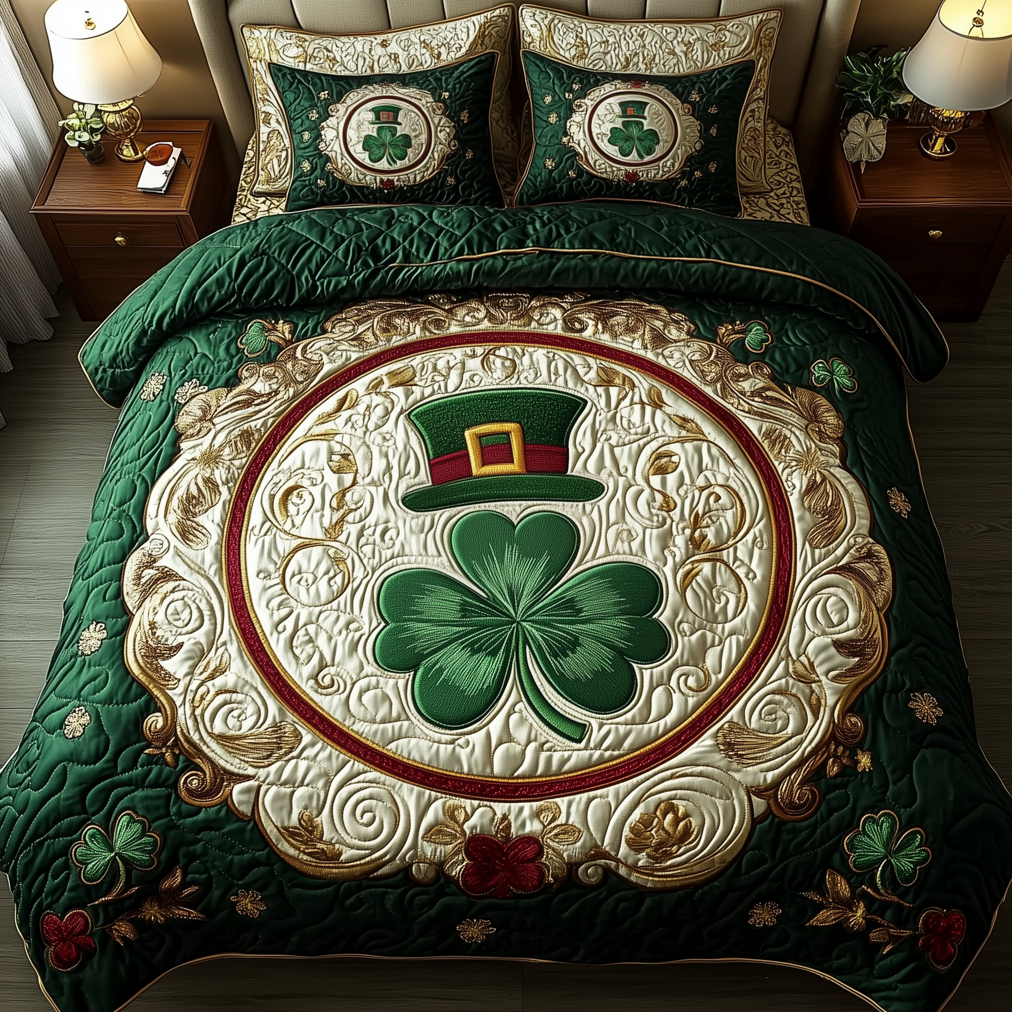 Lucky Irish Shamrock Quilted Bedding Set Best Bedding Comforter Sets St Patrick's Day Gifts