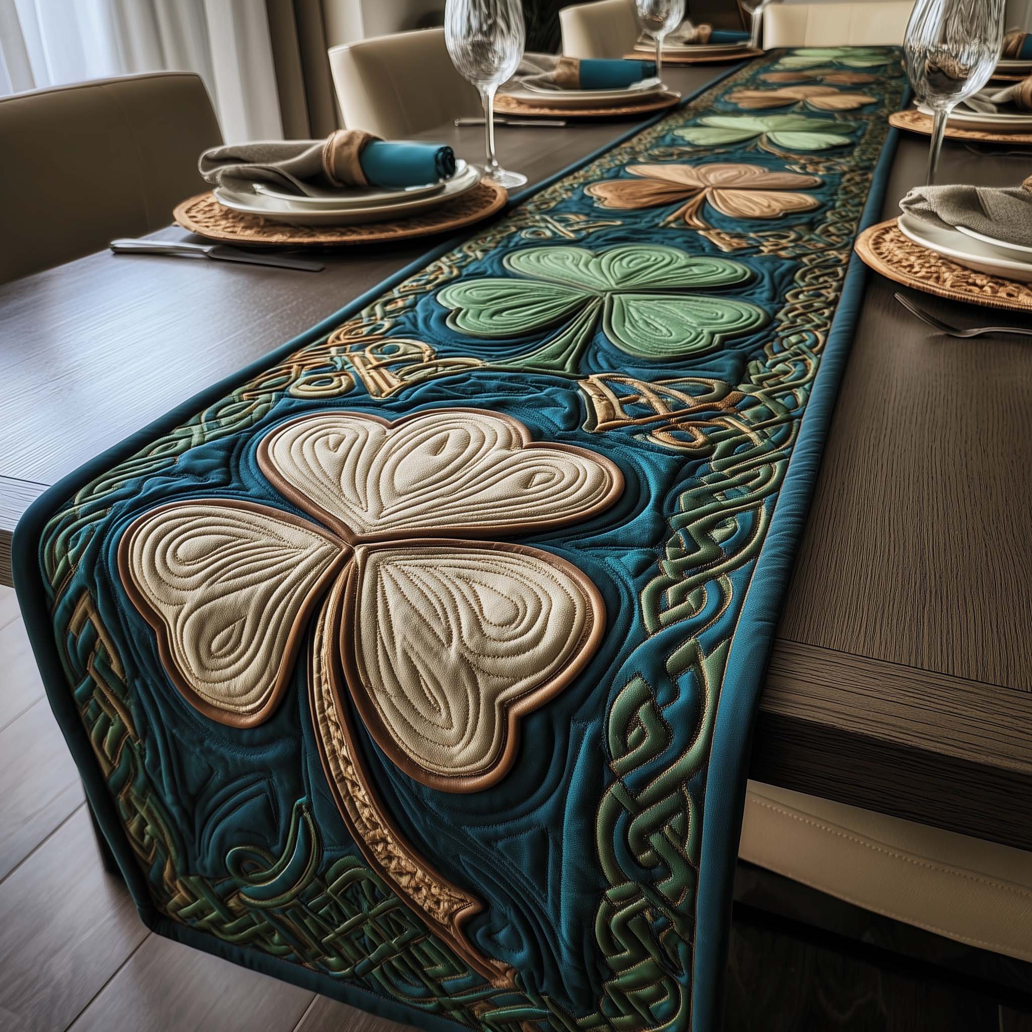 Lucky Shamrock Charm Quilted Table Runner Dining Table Decor Ideas St Patricks Day Gift