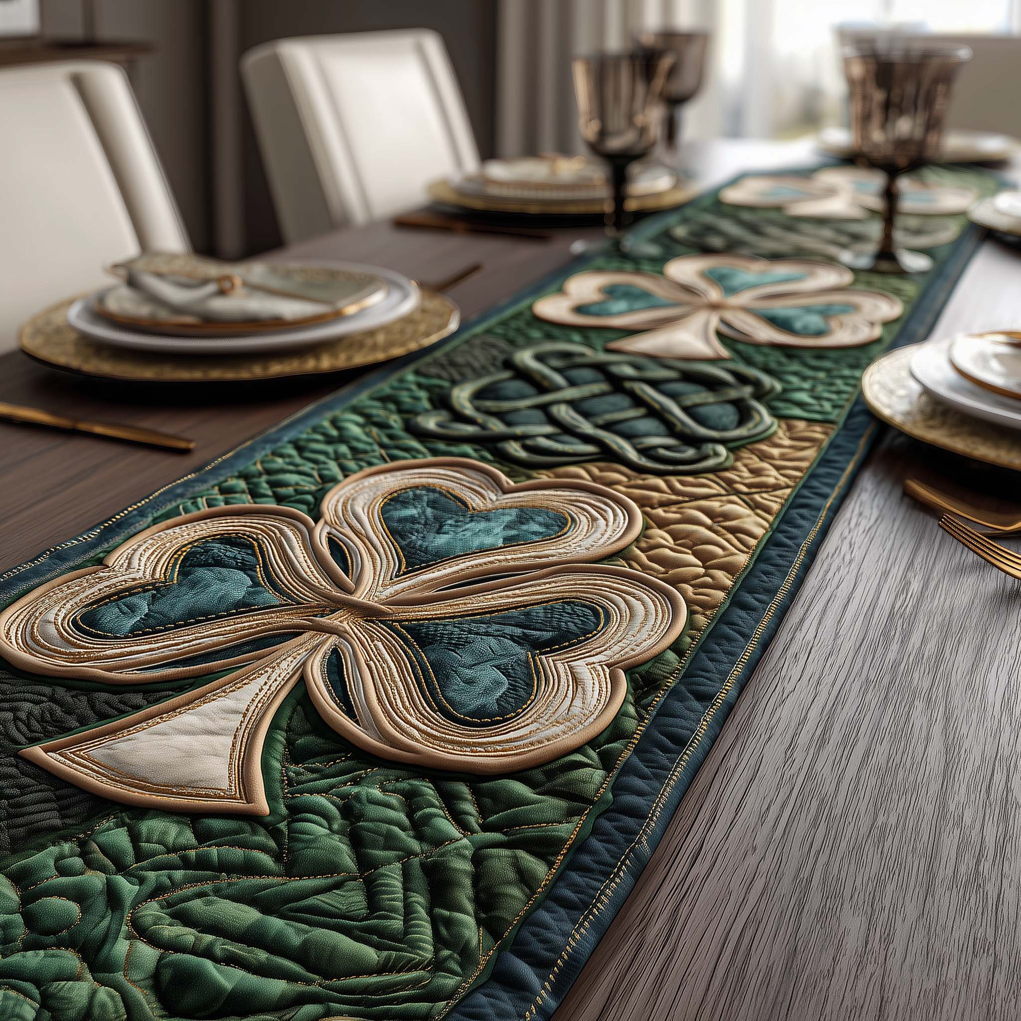 Lucky Shamrock Charm Quilted Table Runner Dinner Table Decor St Patrick's Day Gifts