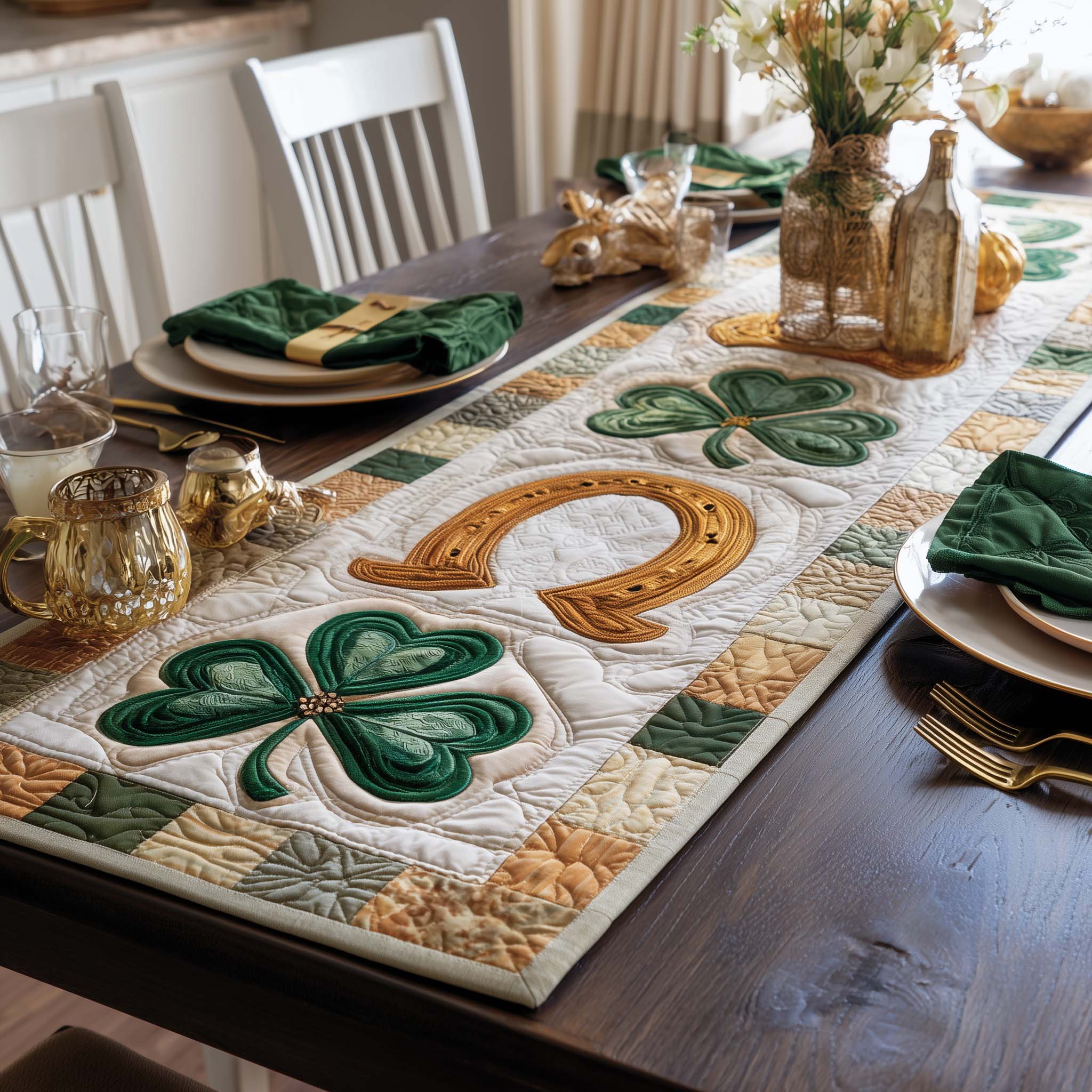 Lucky Shamrock Charm Quilted Table Runner Holiday Table Runners St Paddy's Day Gifts