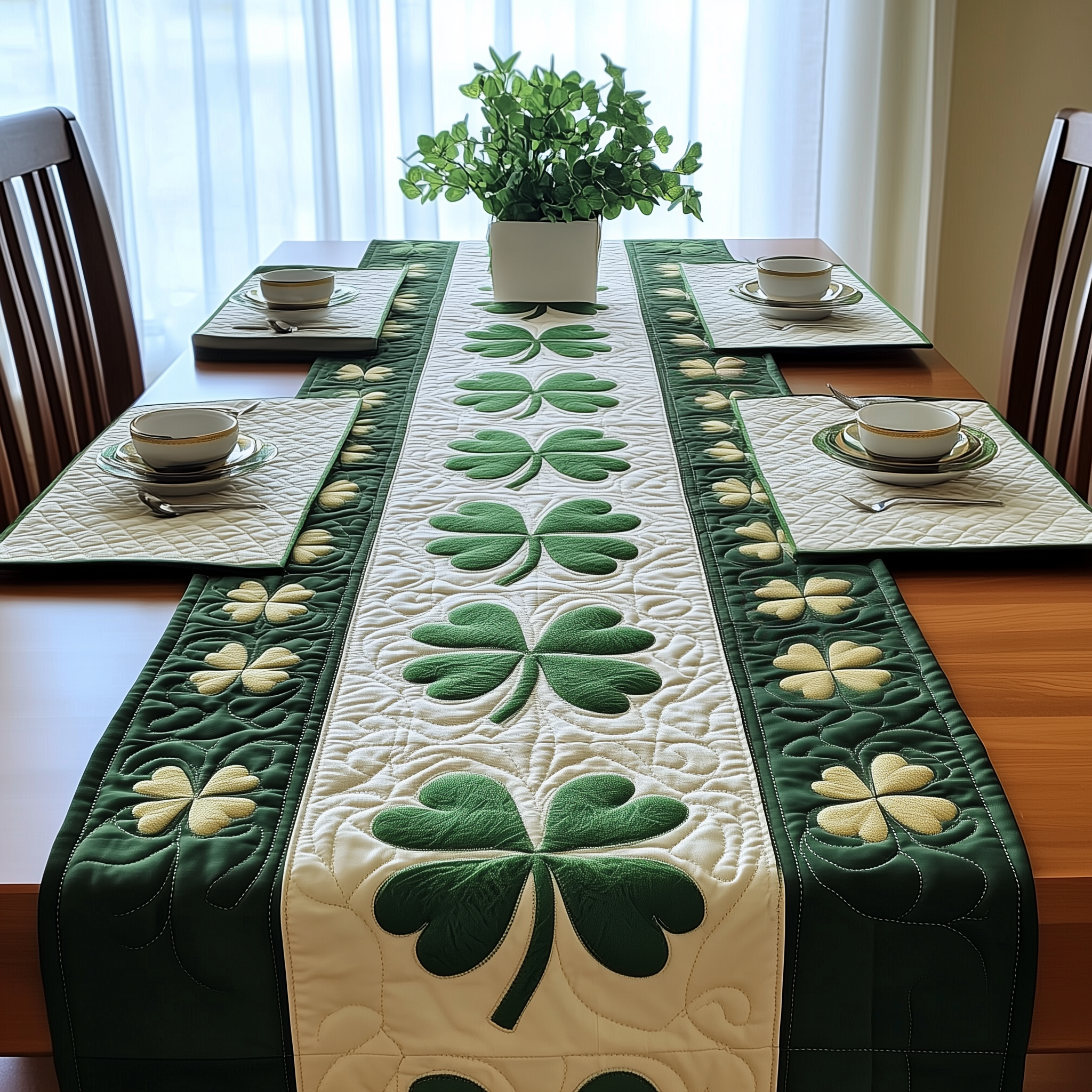 Lucky Shamrock Quilted Table Runner Dining Room Decor Ideas St Patricks Day Gift Ideas
