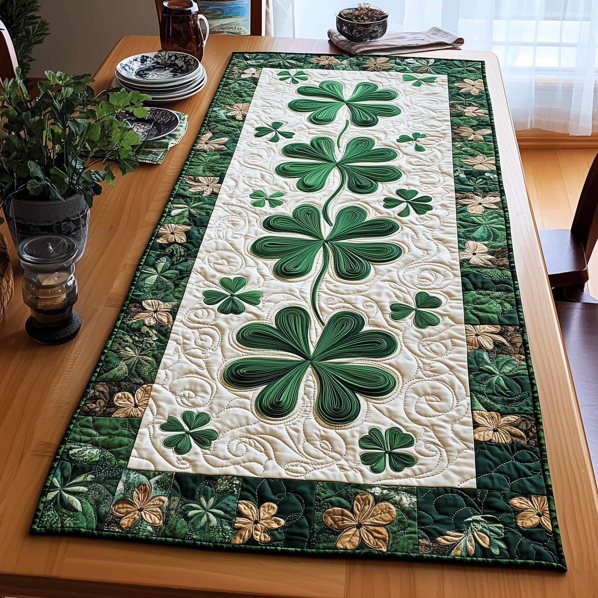 Lucky Shamrock Quilted Table Runner Dining Table Ideas St Patricks Day Gift