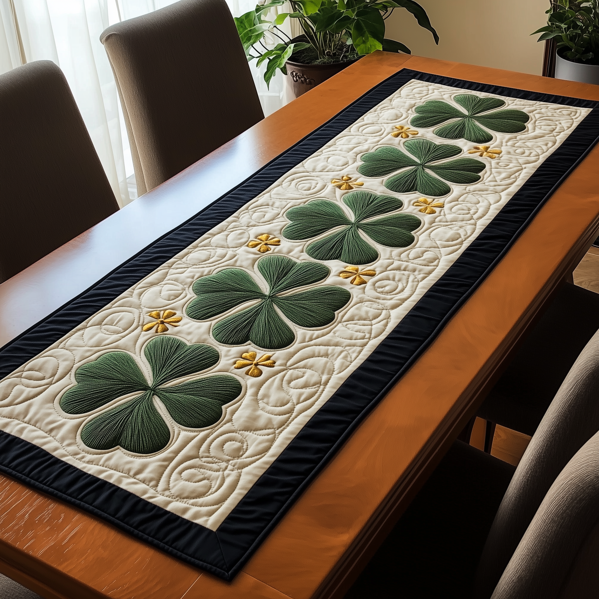 Lucky Shamrock Quilted Table Runner Kitchen Decor St Patrick's Gift Ideas
