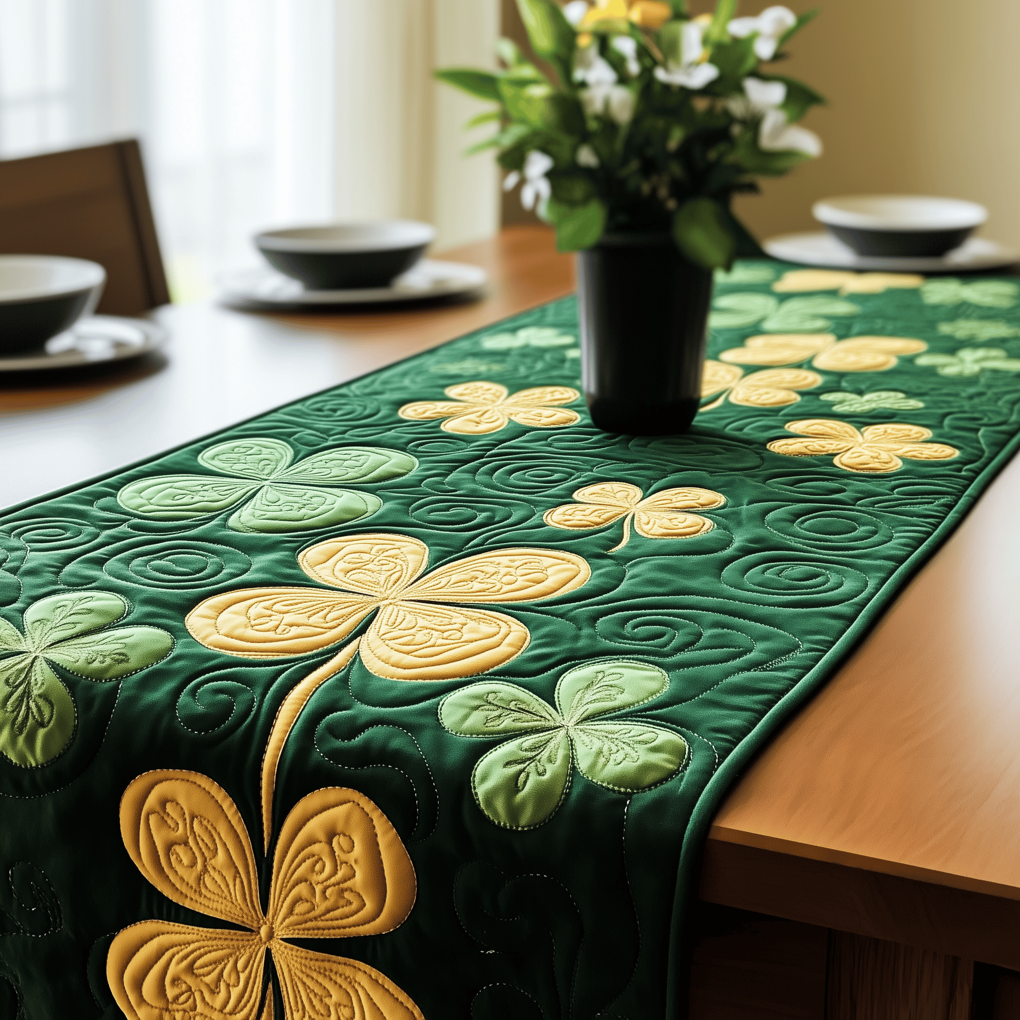 Lucky Shamrock Quilted Table Runner Kitchen Table Decor St Patrick Gifts