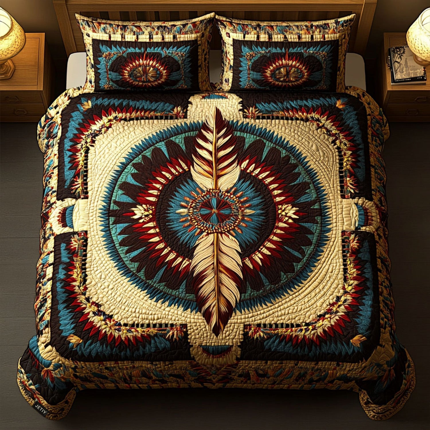 Luminous Feathers Quilted Bedding Set Cute Bed Sets For Teens Native Gifts For Men Women