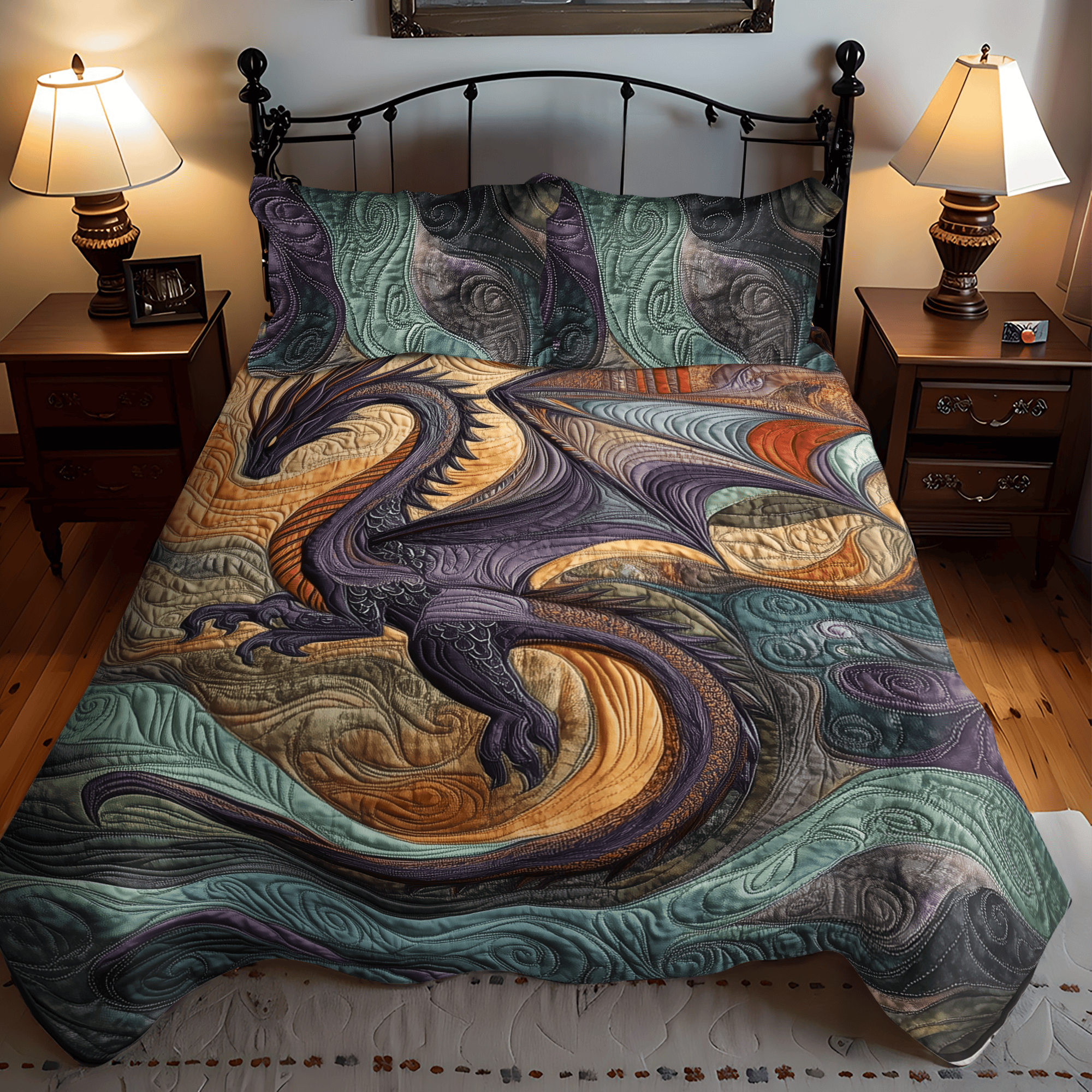 Lunar Serpent Quilted Bedding Set Best King Sheets Dragon Related Gifts