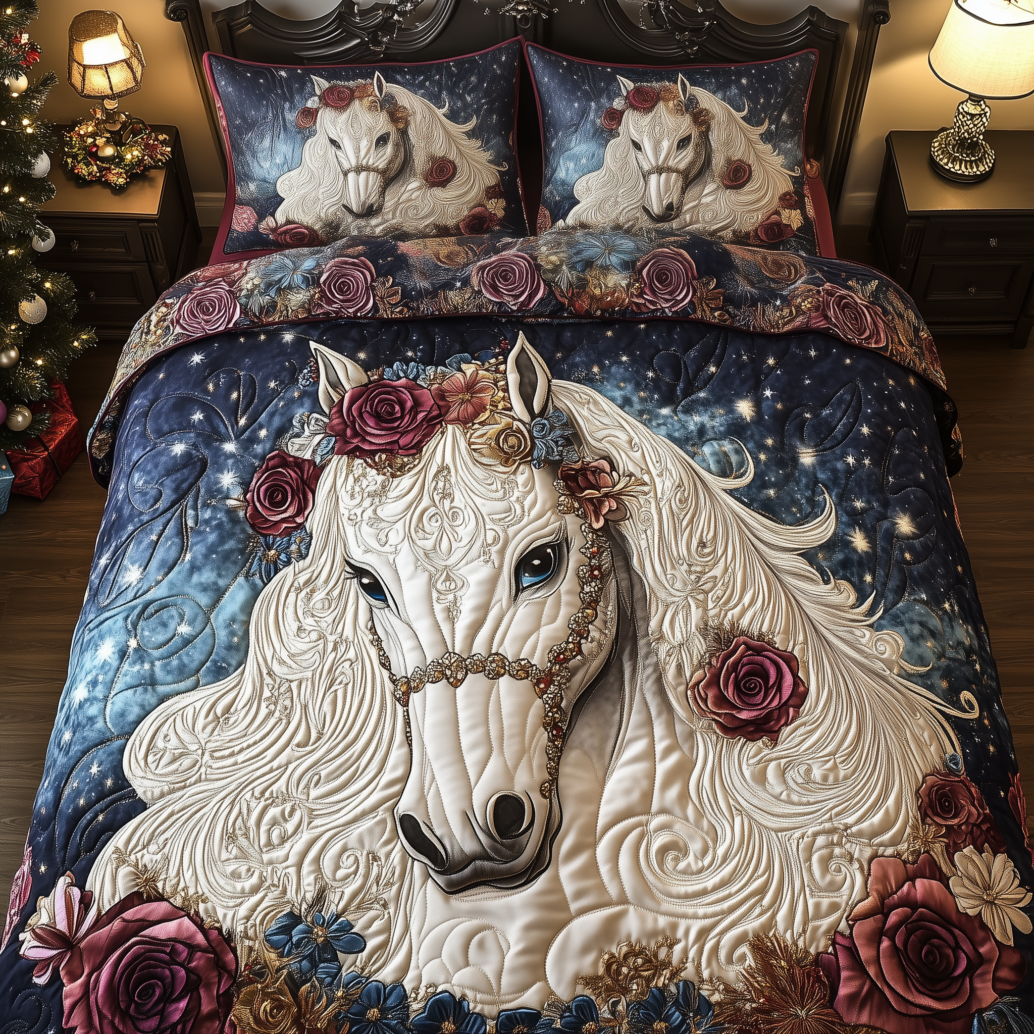 Luxurious Dreamy Horse Quilted Bedding Set Best Bedding Sets Unique Equestrian Gifts