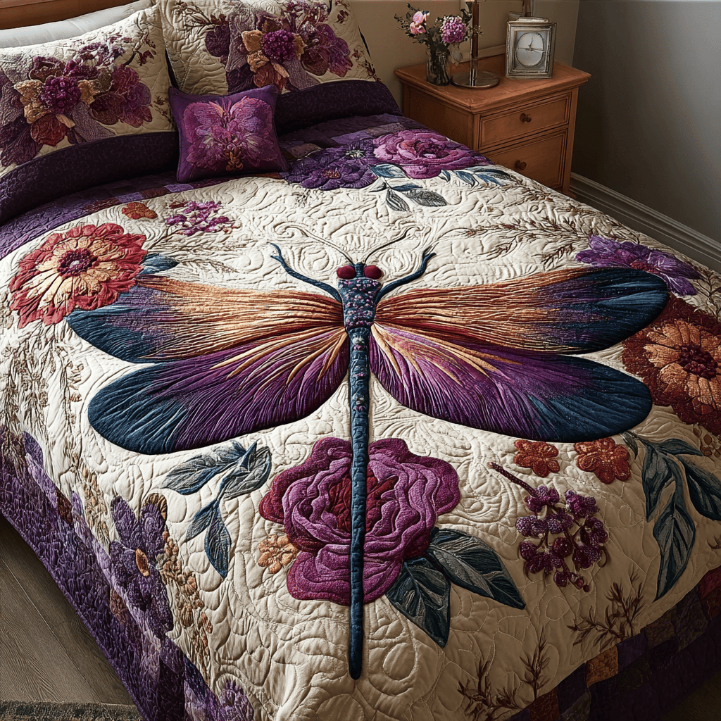 Magic Dragonfly Quilted Bedding Set Cute Bedsheets Birthday Presents For Dragonfly Lovers
