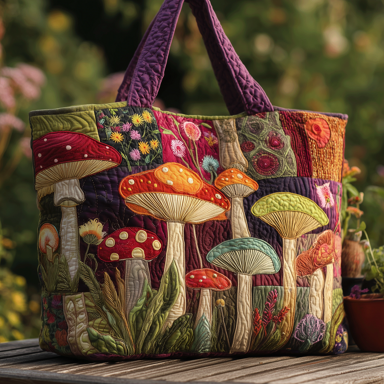 Magic Mushroom Love Quilted Tote Bag Trendy Bags For Women Best Presents For Mothers