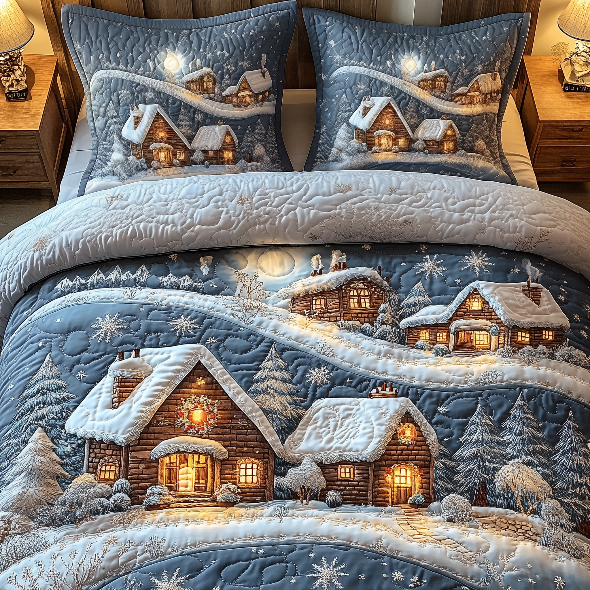 Magical Christmas Village Quilted Bedding Set Bed Christmas Decor Christmas Presents For Him