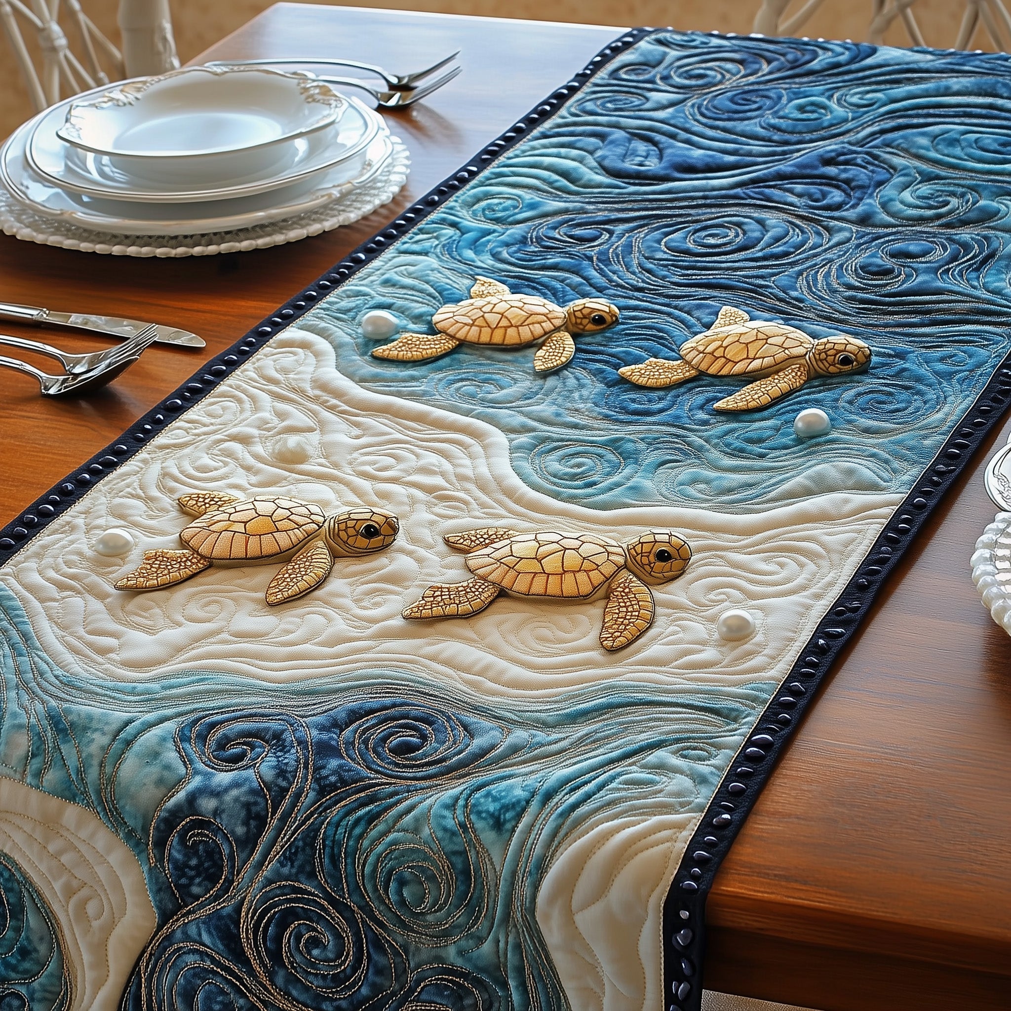 Magical Sea Turtle Quilted Table Runner Dining Room Decor Ideas Cute Turtle Presents