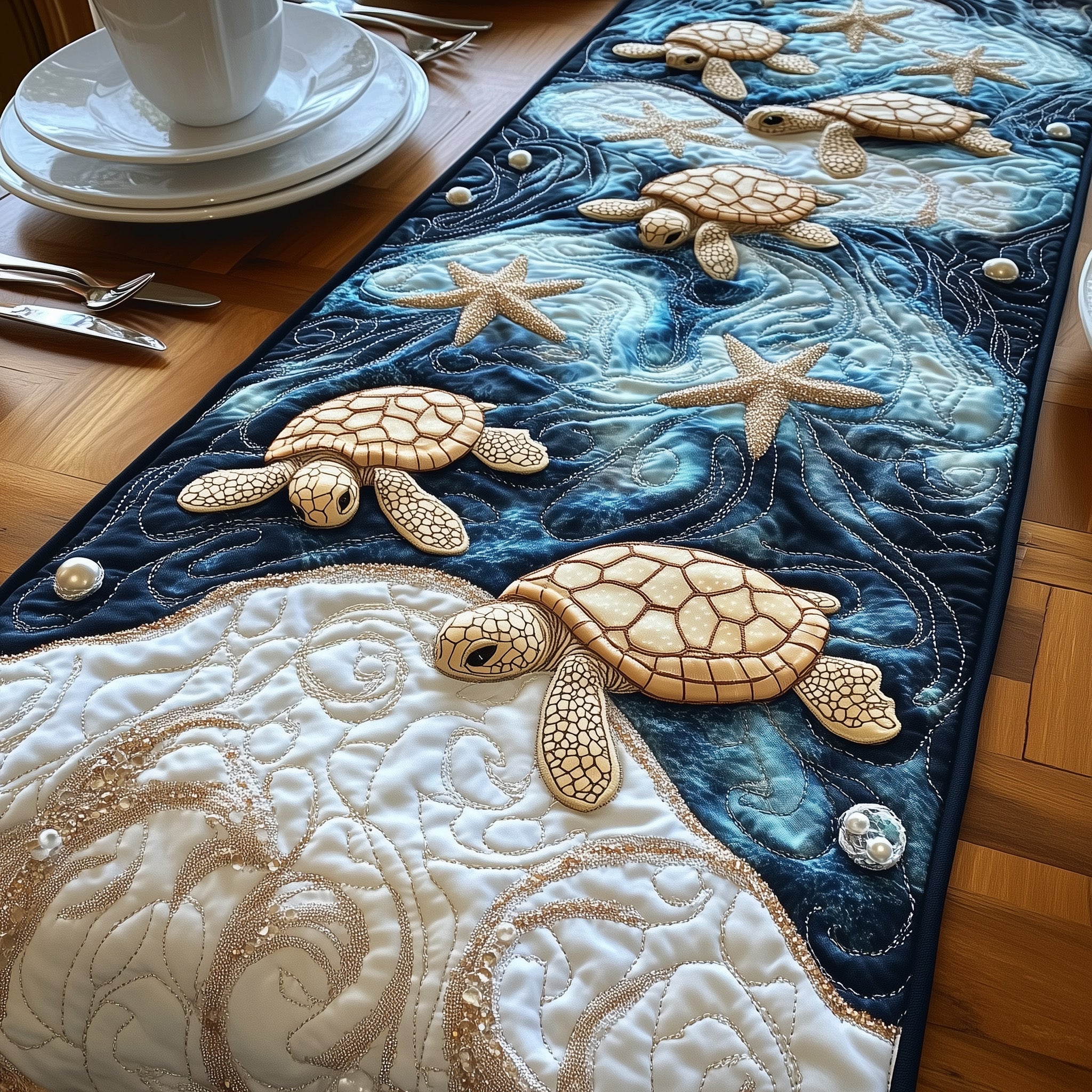 Magical Sea Turtle Quilted Table Runner Dining Room Table Decor Ideas Turtle Gifts For Father's Day