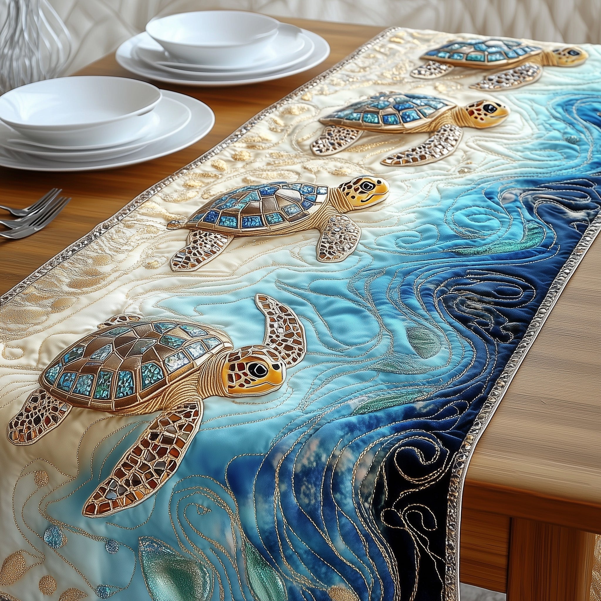 Magical Sea Turtle Quilted Table Runner Dining Table Decor Ideas Sea Turtle Gift Ideas