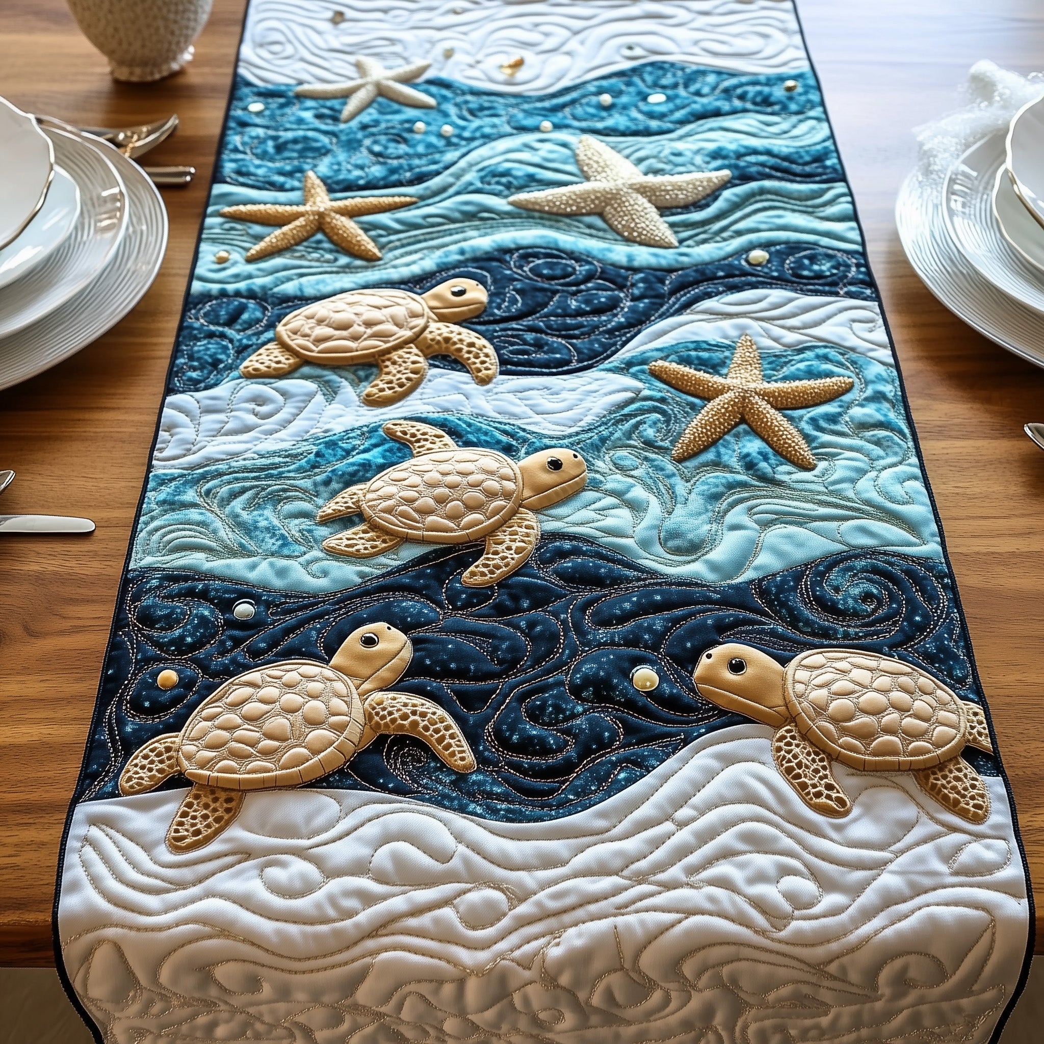 Magical Sea Turtle Quilted Table Runner Dining Table Decor Ideas Turtle Gifts For Brothers
