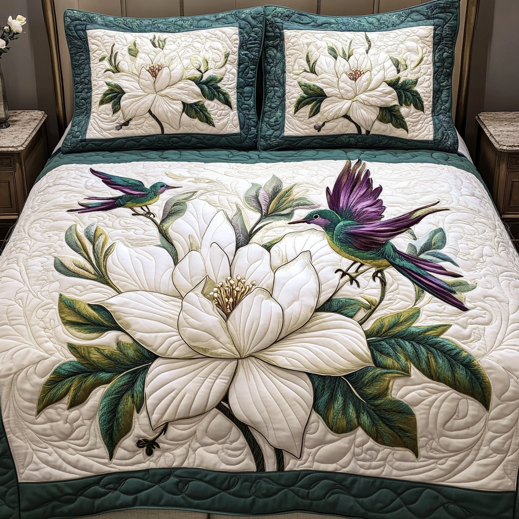 Magnolia Bliss Quilted Bedding Set Best Comforter Sets Awesome Gifts For Hummingbird Lovers