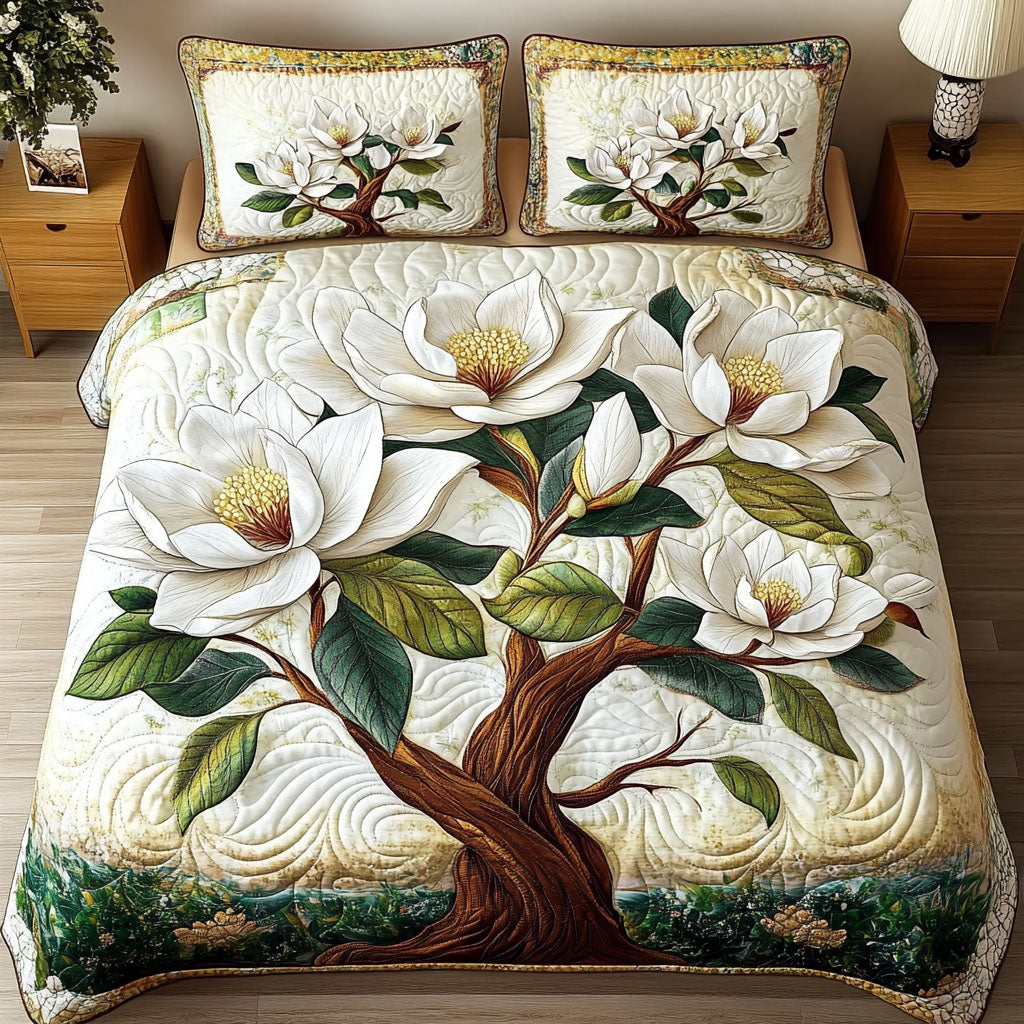 Magnolia Blossom Elegance Quilted Bedding Set Best Bedsheets Meaningful Gifts For Dad Birthday