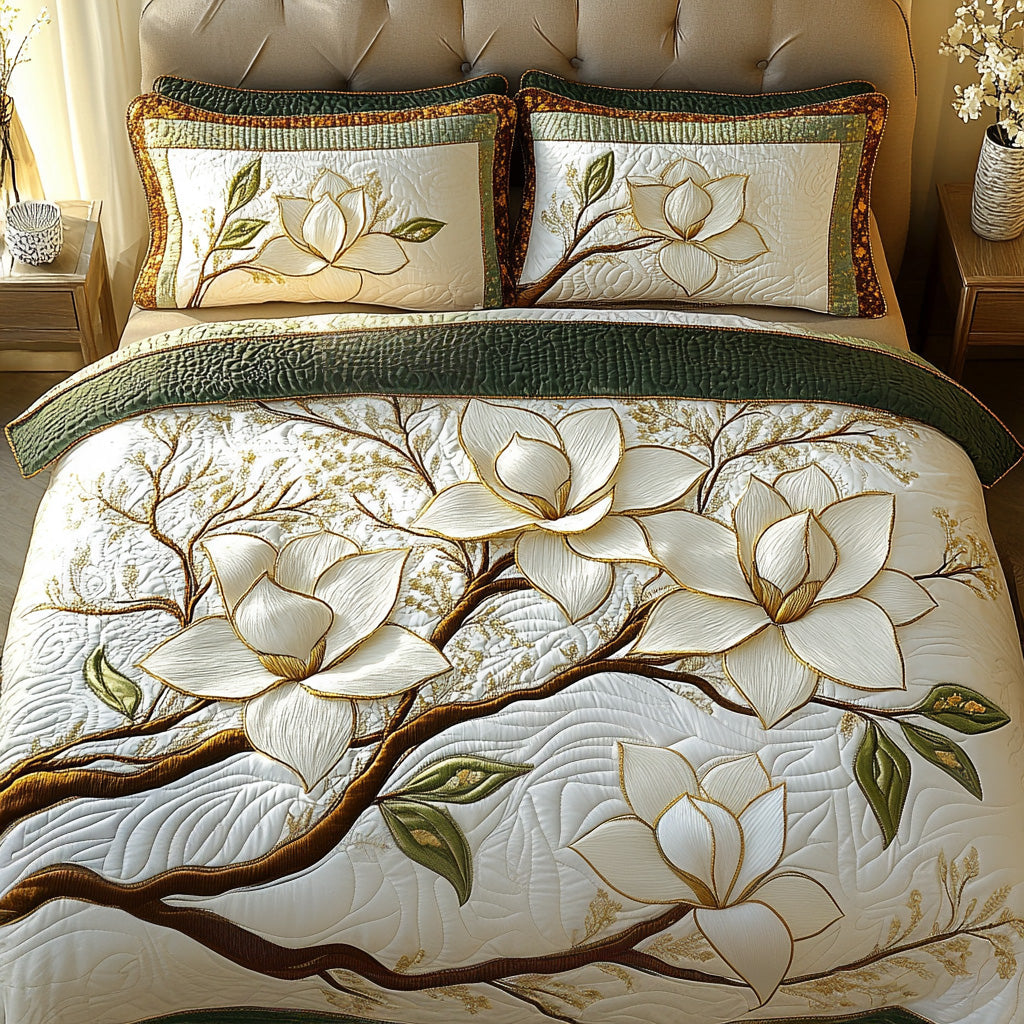 Magnolia Blossom Quilted Bedding Set Bed Room Decoration Great Mother's Day Gifts