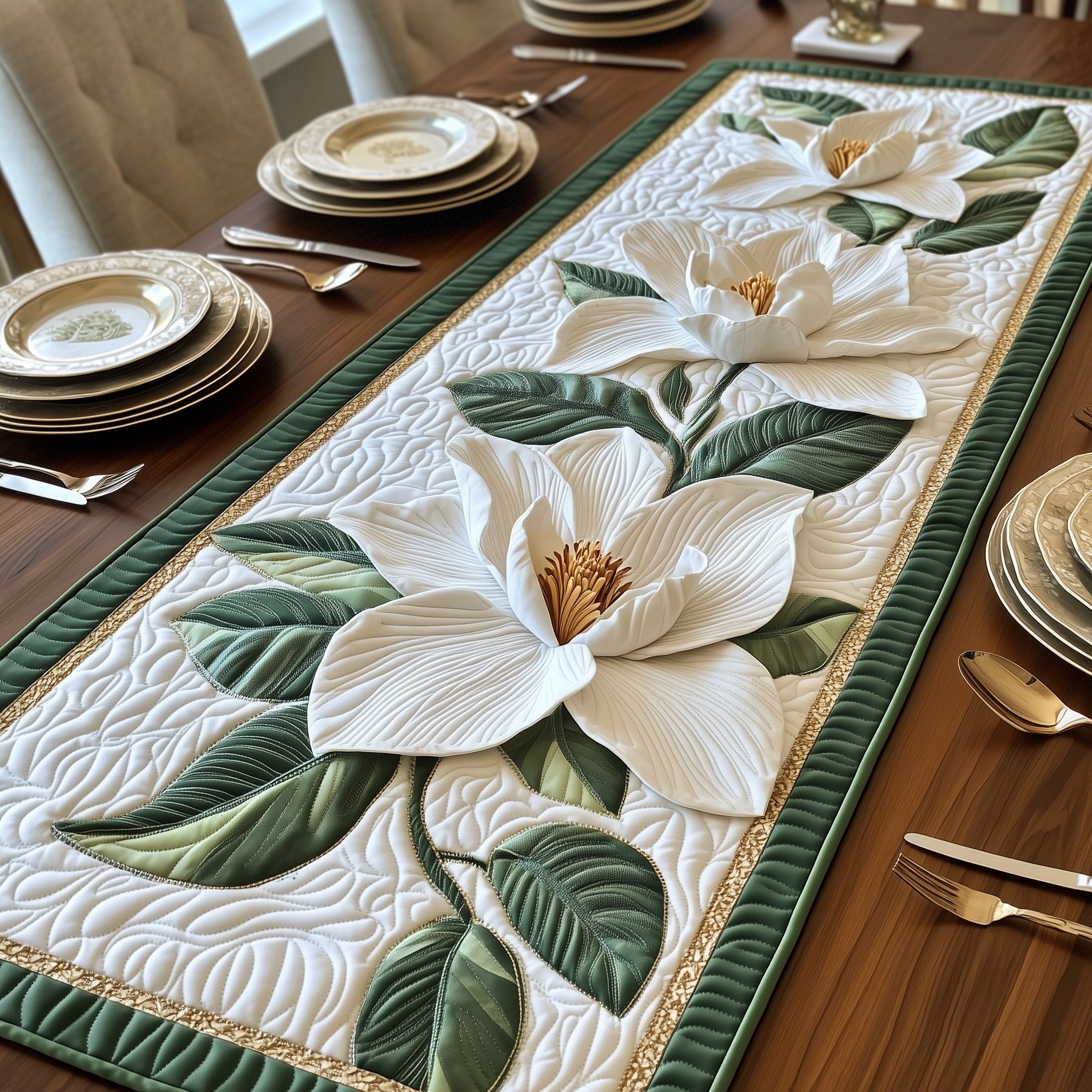 Magnolia Elegance Quilted Table Runner Dining Room Table Runners Best Mothersday Gifts