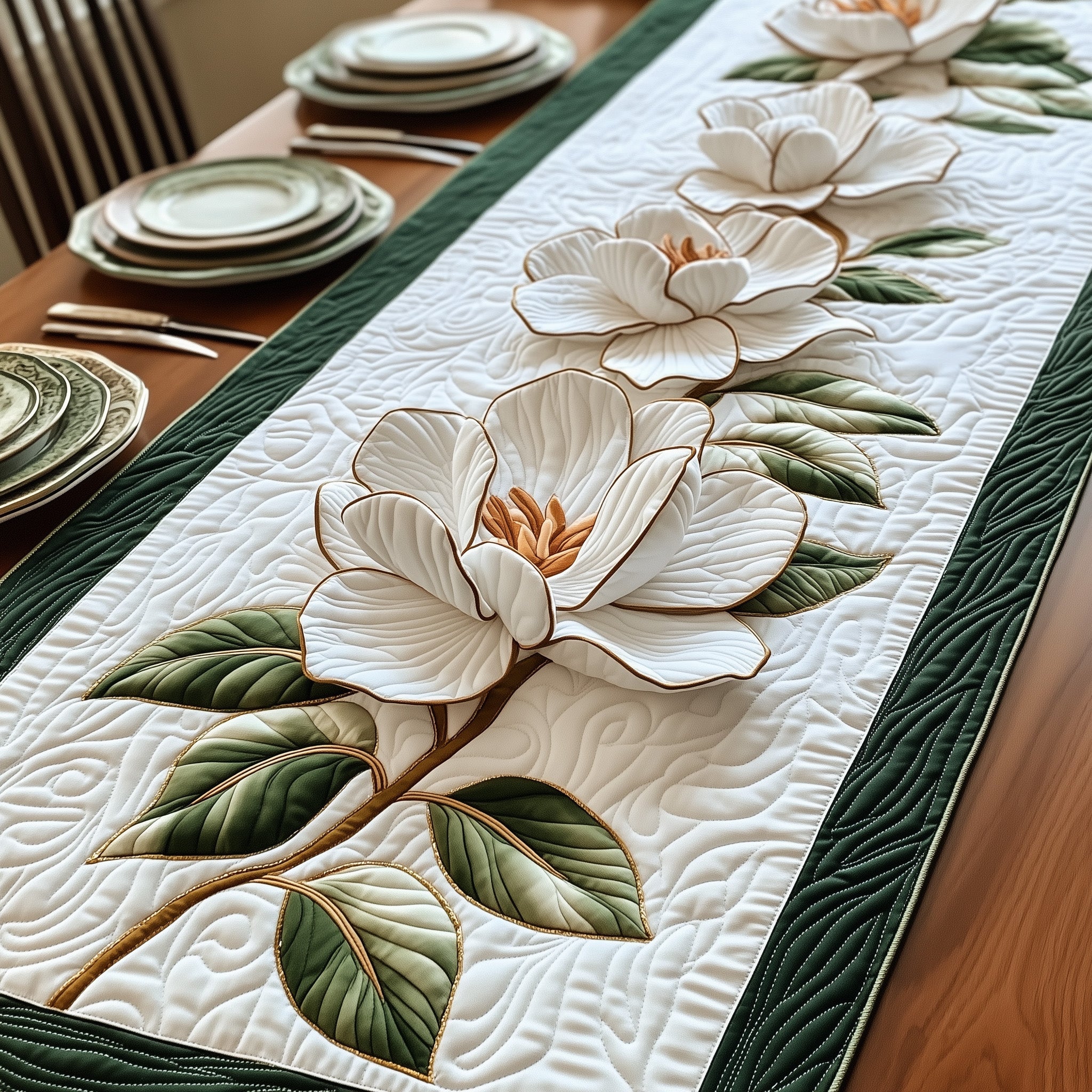 Magnolia Elegance Quilted Table Runner Kitchen Decor Great Mothers Day Gift