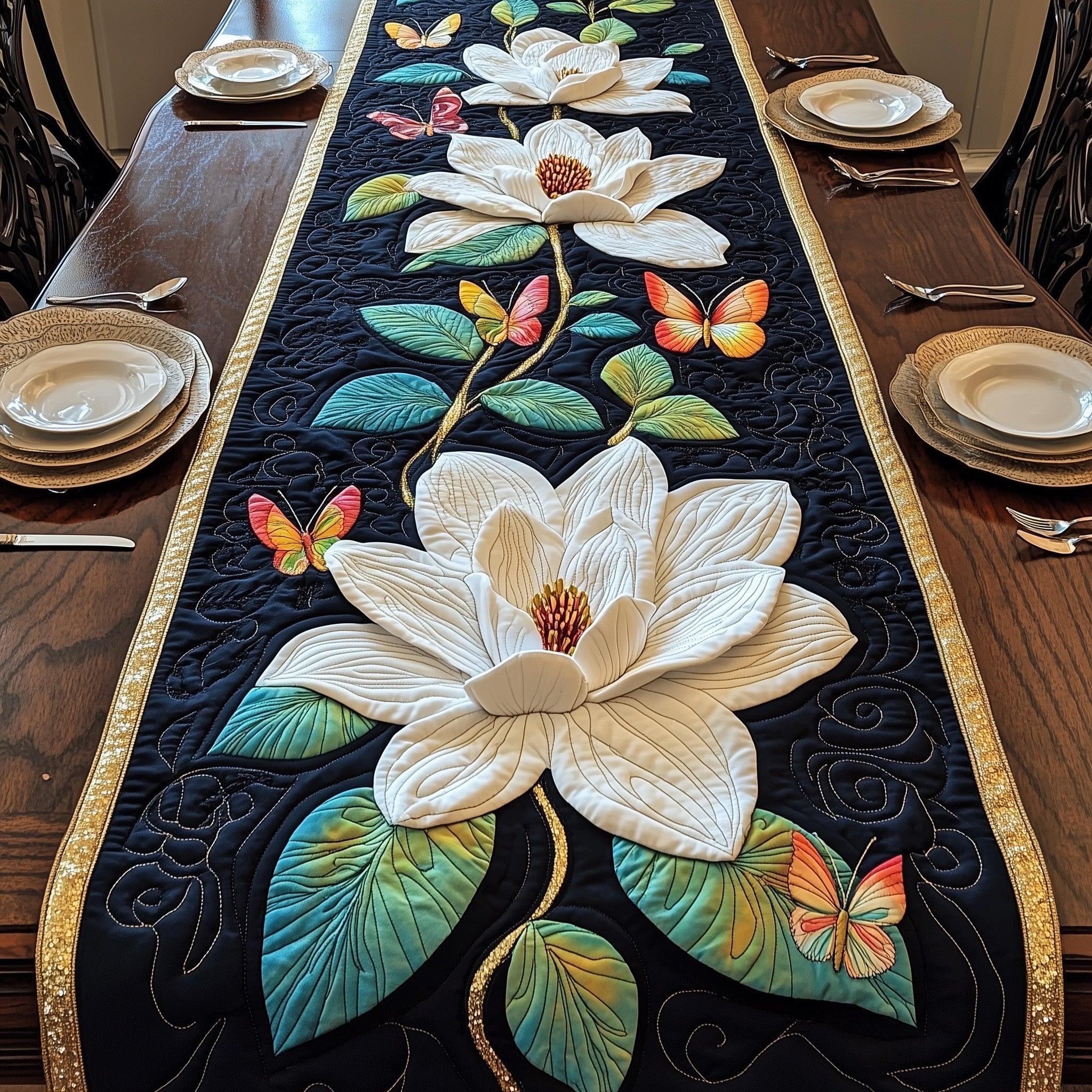 Magnolia Elegance Quilted Table Runner Kitchen Table Runners Mothers Birthday Present