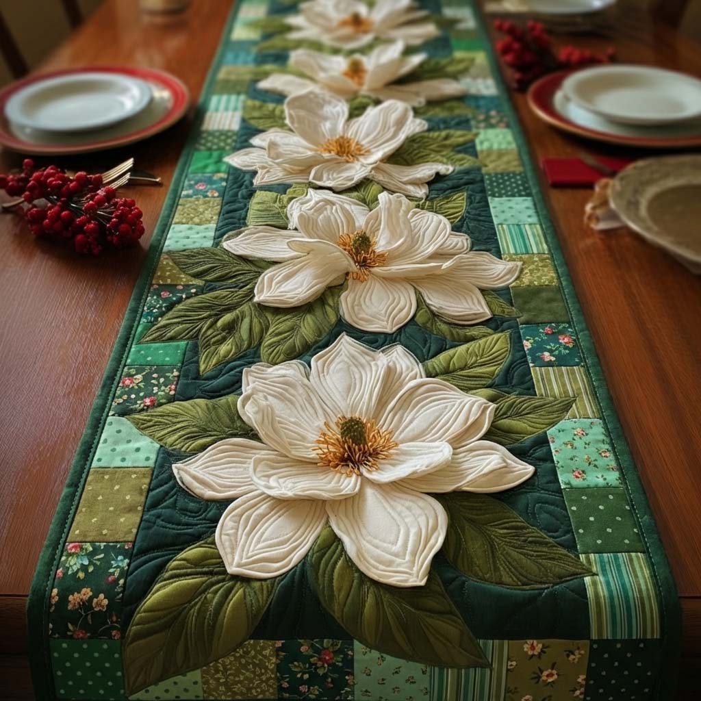 Magnolia Quilted Table Runner Kitchen Table Decor Ideas Good Mothers Day Gifts