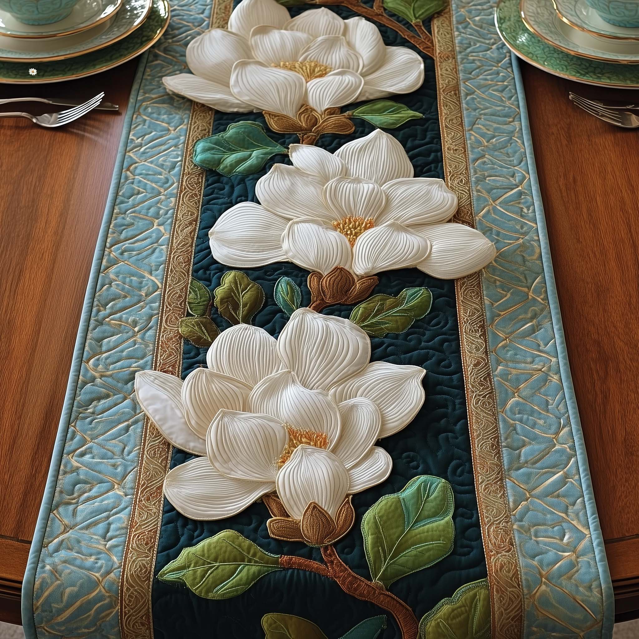 Magnolia Quilted Table Runner Kitchen Table Decor Mother's Day Gift Ideas