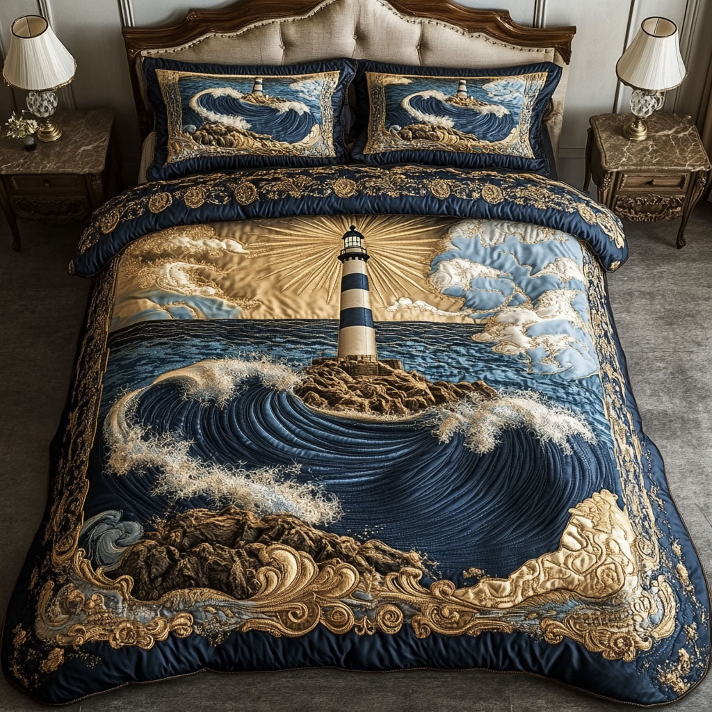Majestic Blue Lighthouse Quilted Bedding Set Best Bedspread Set Lighthouse Gift Shop