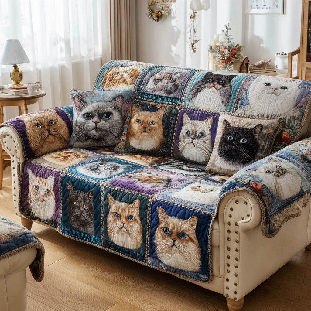 Majestic Cat Portrait Quilted Sofa Cover Couch Protector Cat And Owner Gifts