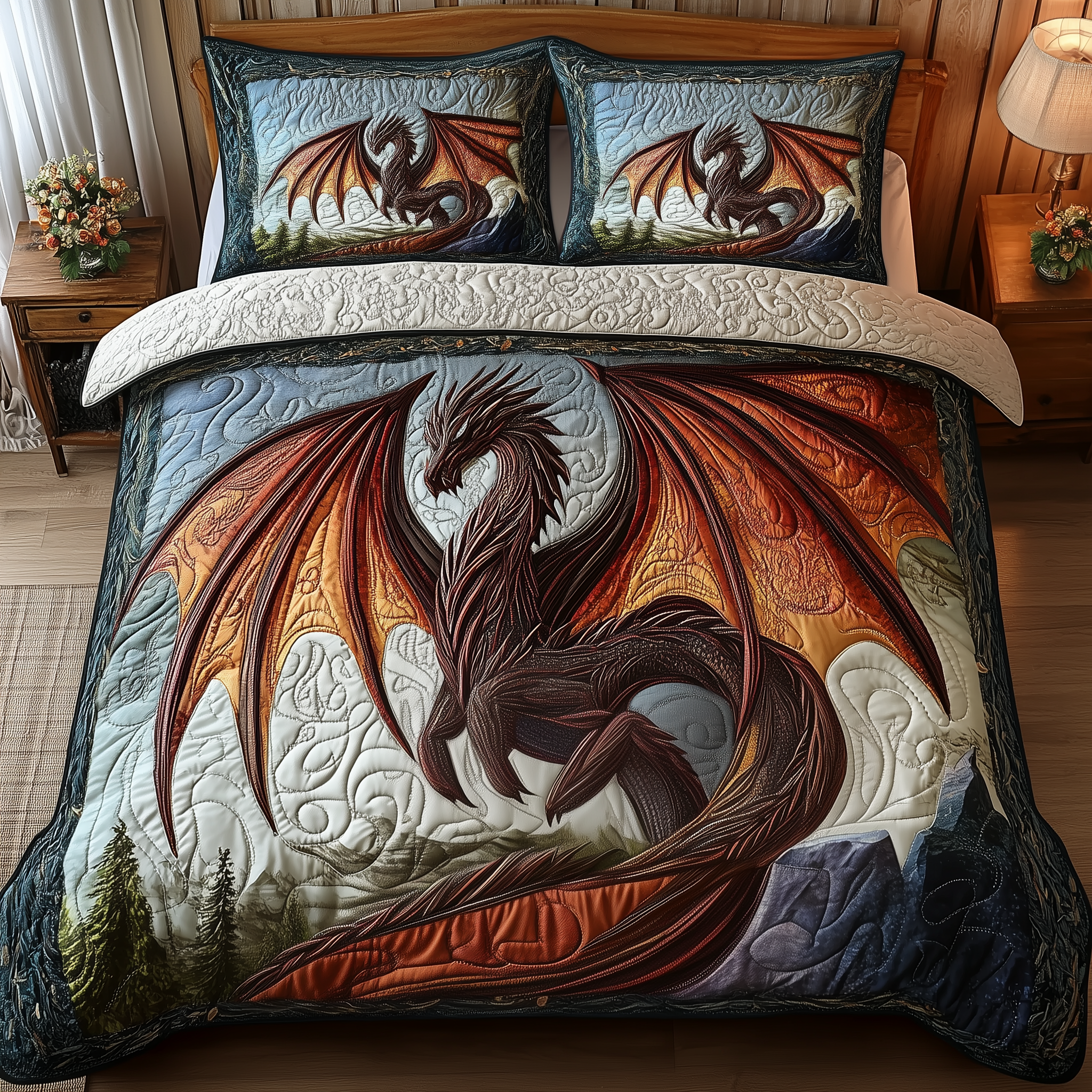 Majestic Dragon Quilted Bedding Set Best Bedding Sets Dragon Father's Day Gifts